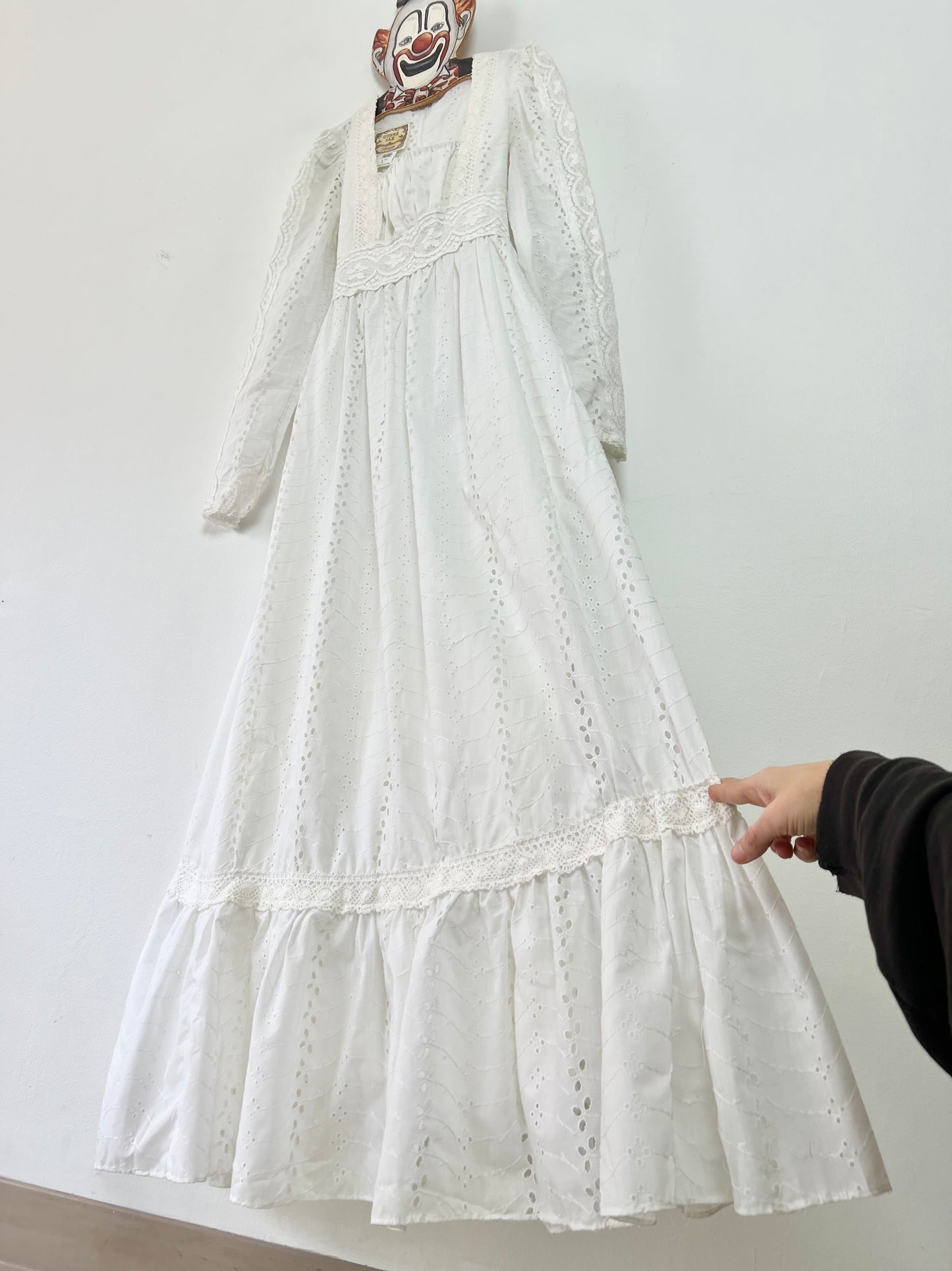 70s GUNNE SAX white cotton eyelet renaissance style Maxi Dress