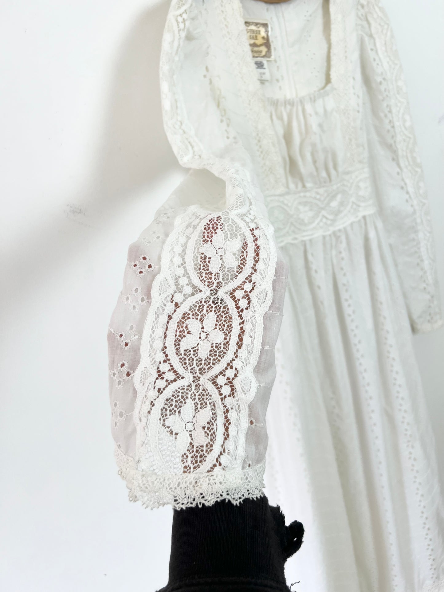 70s GUNNE SAX white cotton eyelet renaissance style Maxi Dress