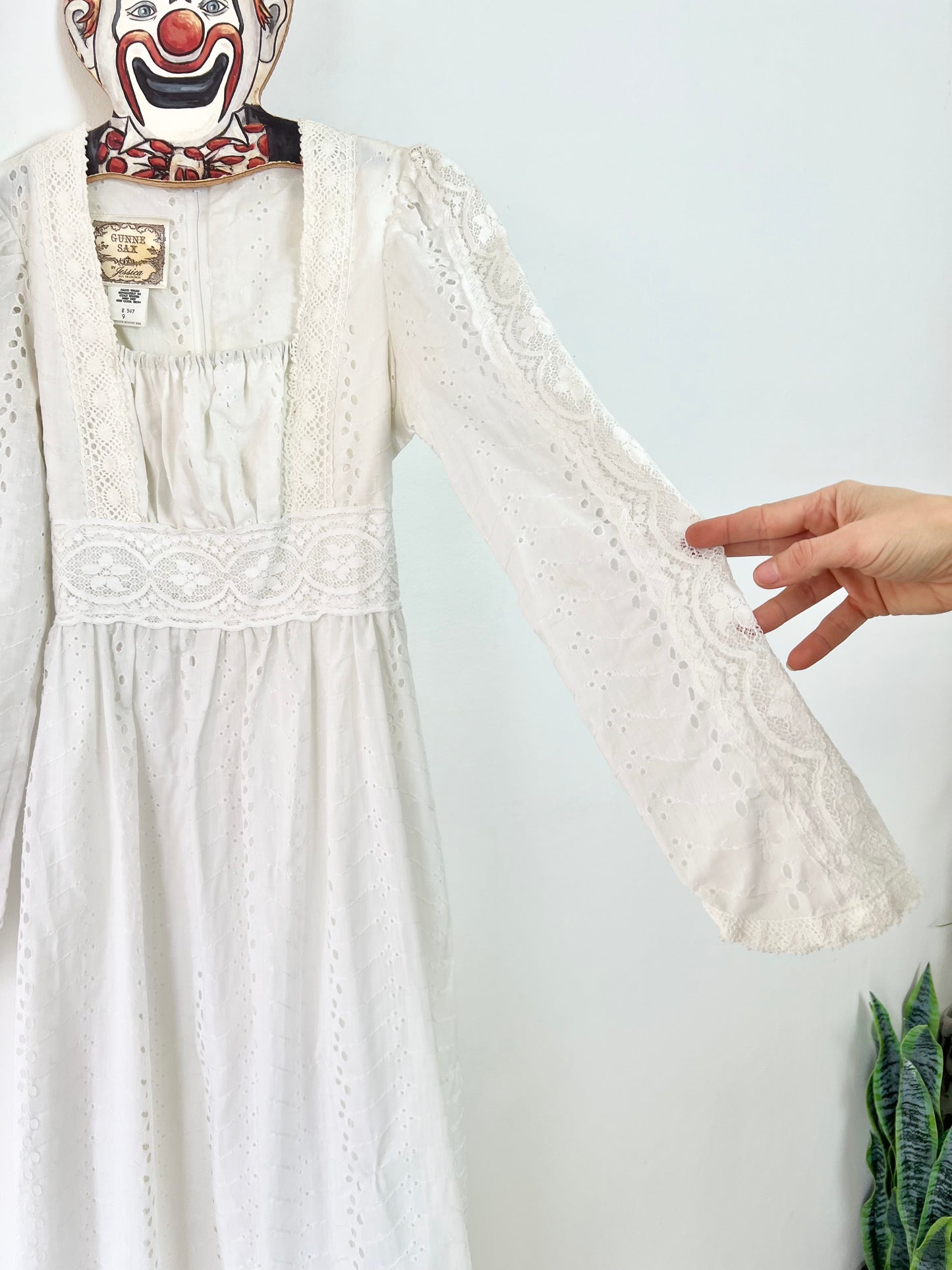 70s GUNNE SAX white cotton eyelet renaissance style Maxi Dress