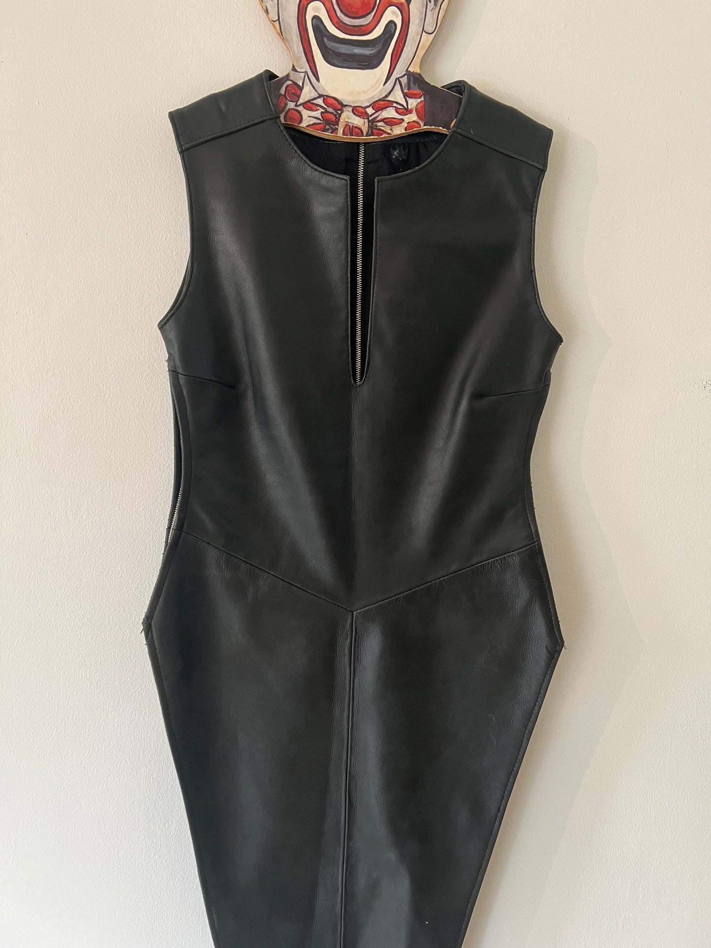 Vintage Black Leather Asymmetrical Bodice