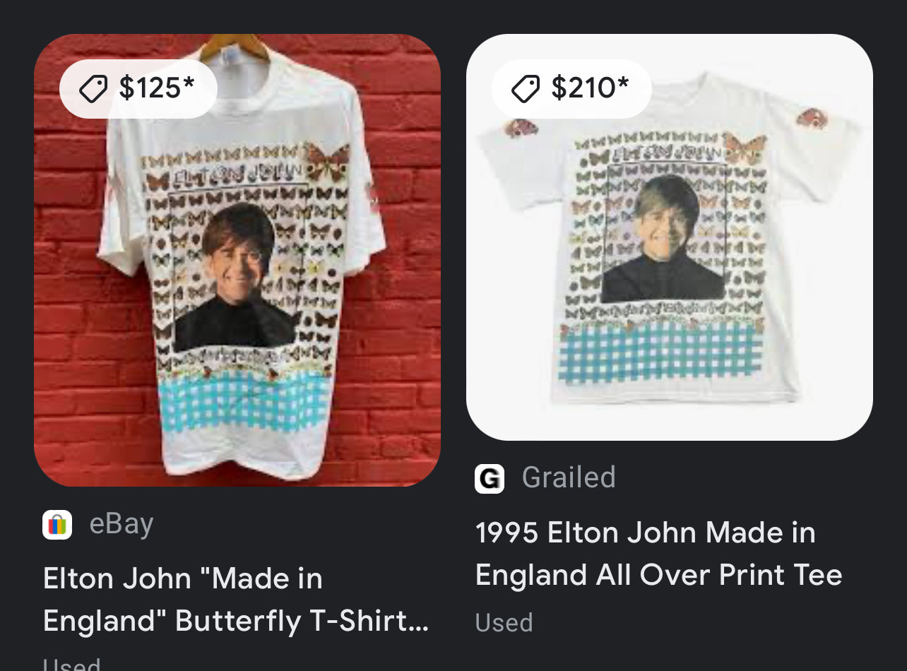 RARE 1995 ELTON JOHN BUTTERFLY TSHIRT