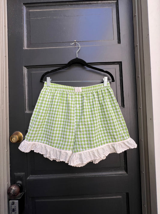 Reworked lime green + white bloomer shorts