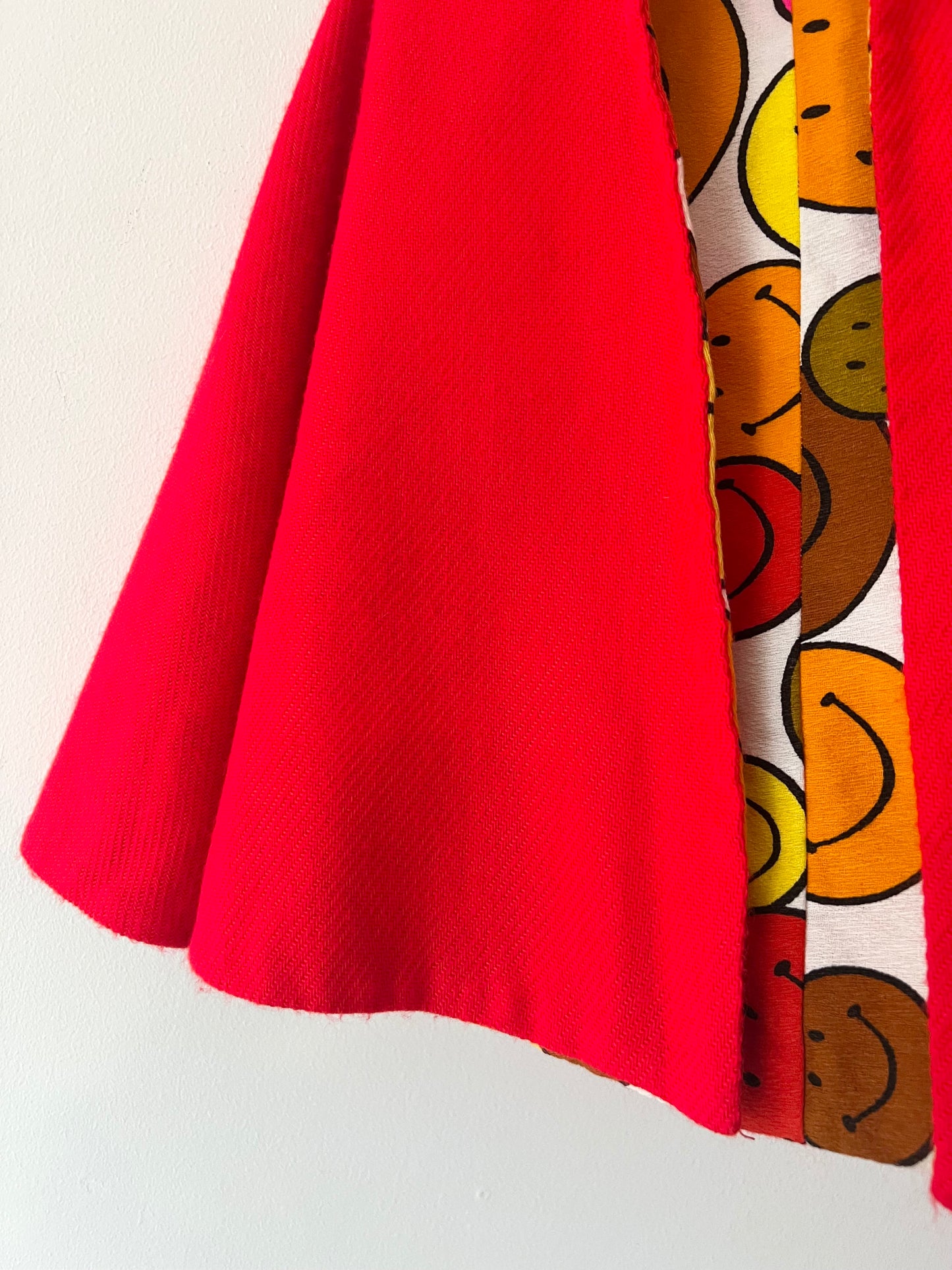 70s handmade Technicolor smiley cape