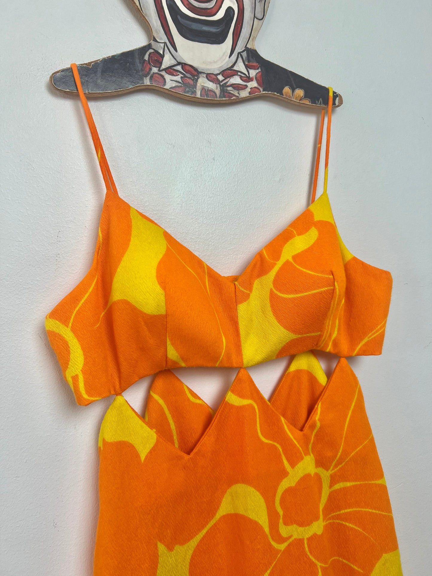 60s Barkcloth FUMIS WAIKIKI Cutout GoGo Mini Dress