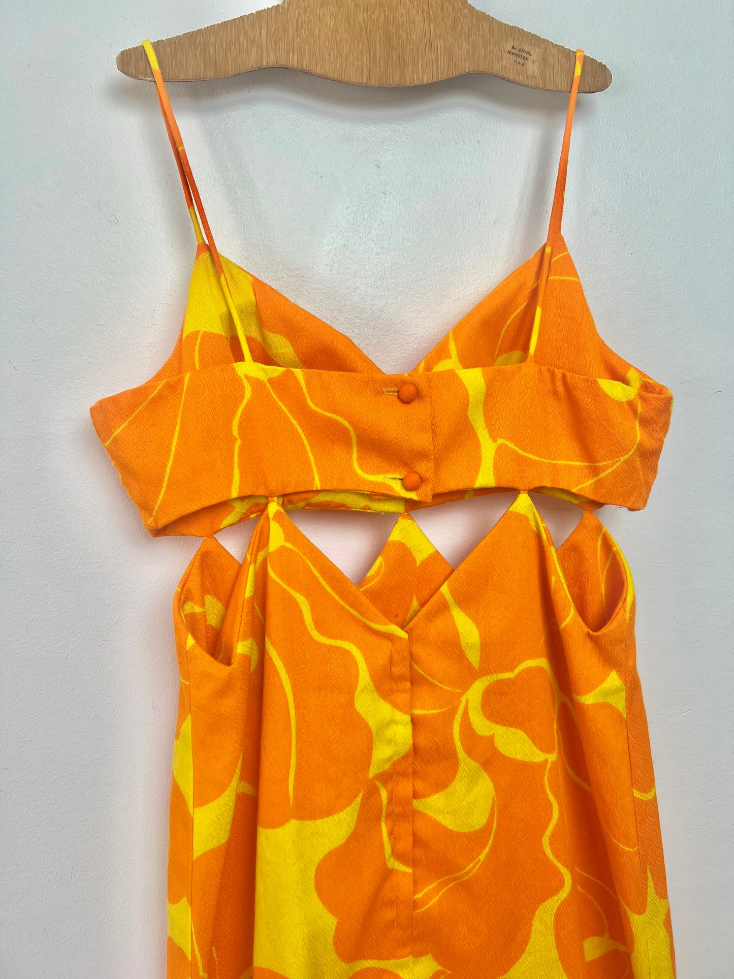 60s Barkcloth FUMIS WAIKIKI Cutout GoGo Mini Dress