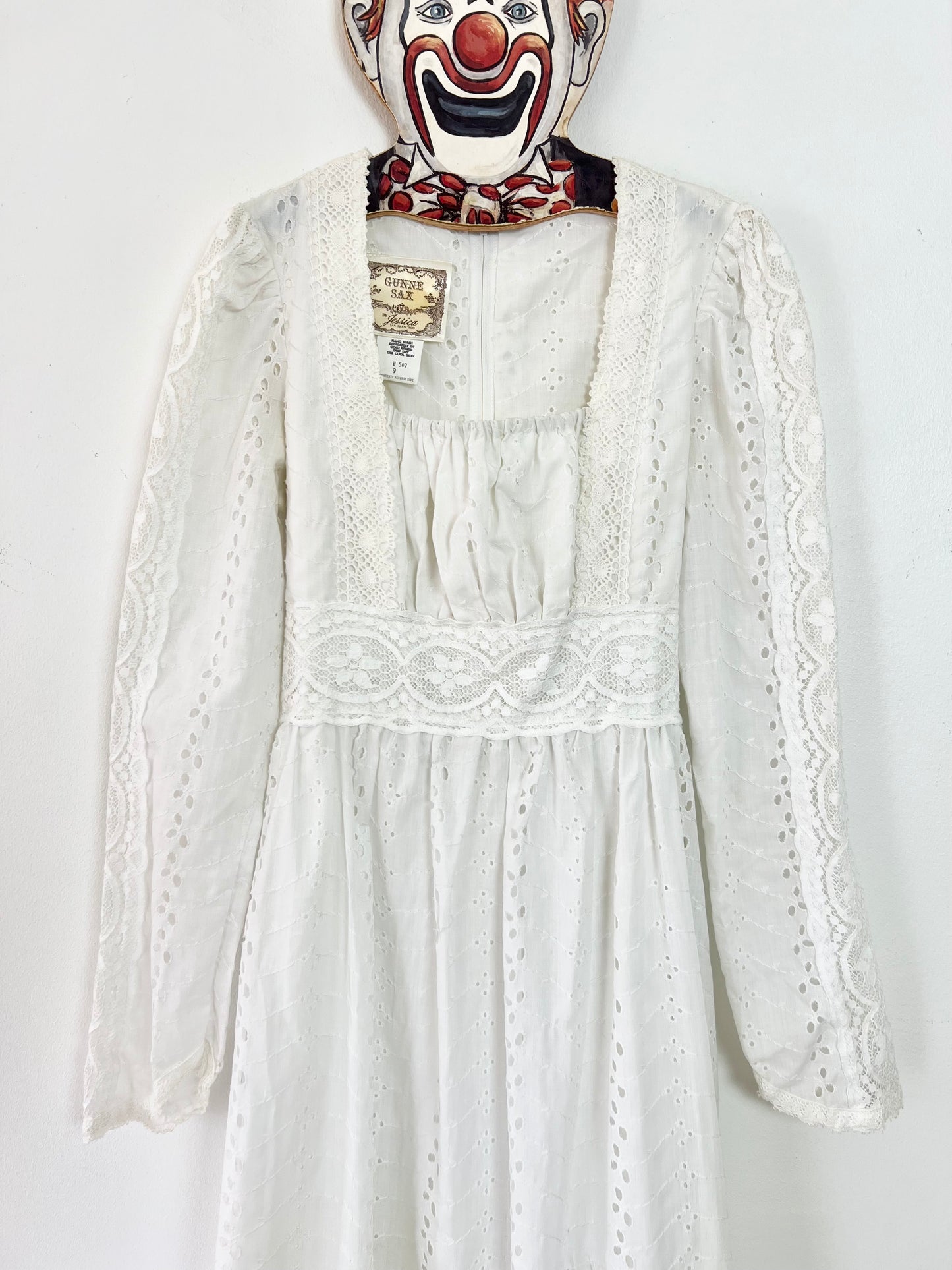 70s GUNNE SAX white cotton eyelet renaissance style Maxi Dress