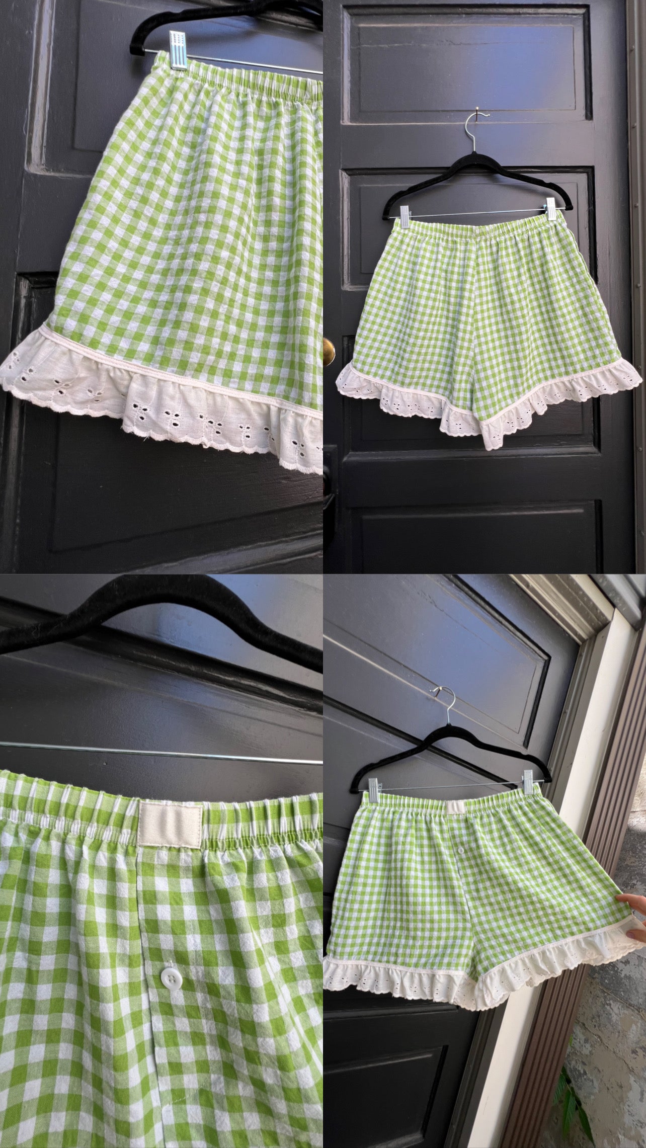 Reworked lime green + white bloomer shorts