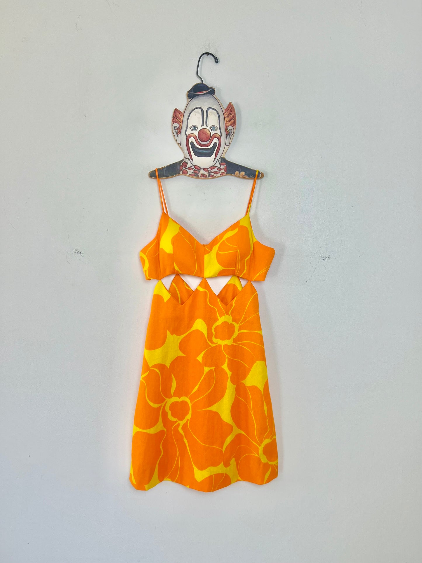 60s Barkcloth FUMIS WAIKIKI Cutout GoGo Mini Dress