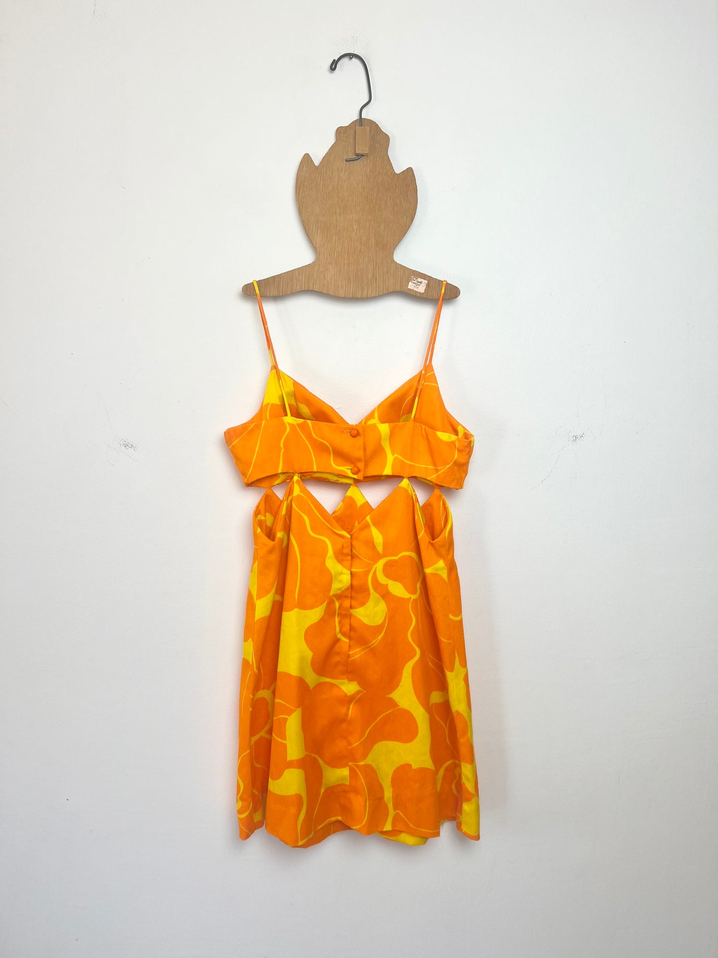 60s Barkcloth FUMIS WAIKIKI Cutout GoGo Mini Dress