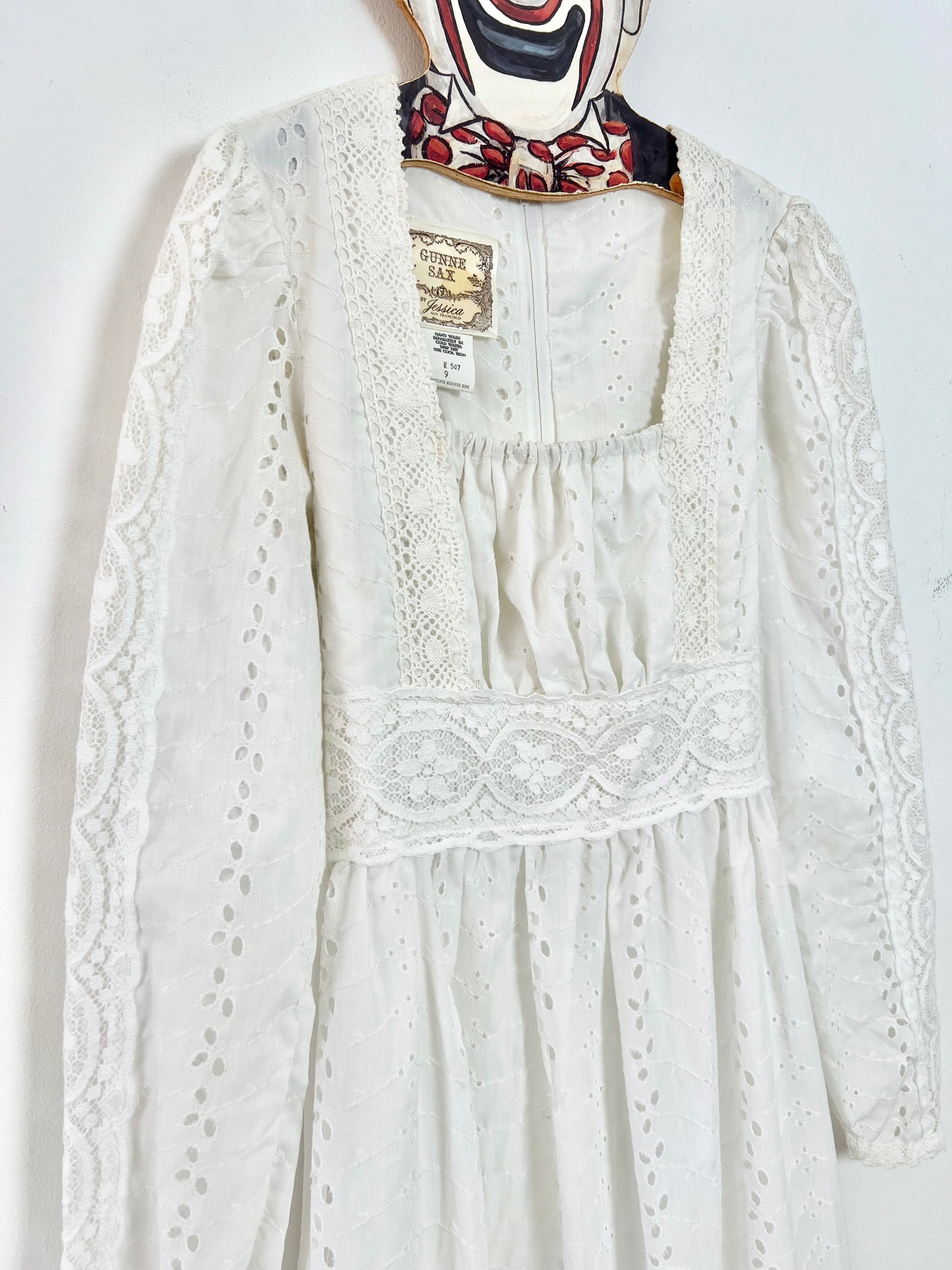 70s GUNNE SAX white cotton eyelet renaissance style Maxi Dress