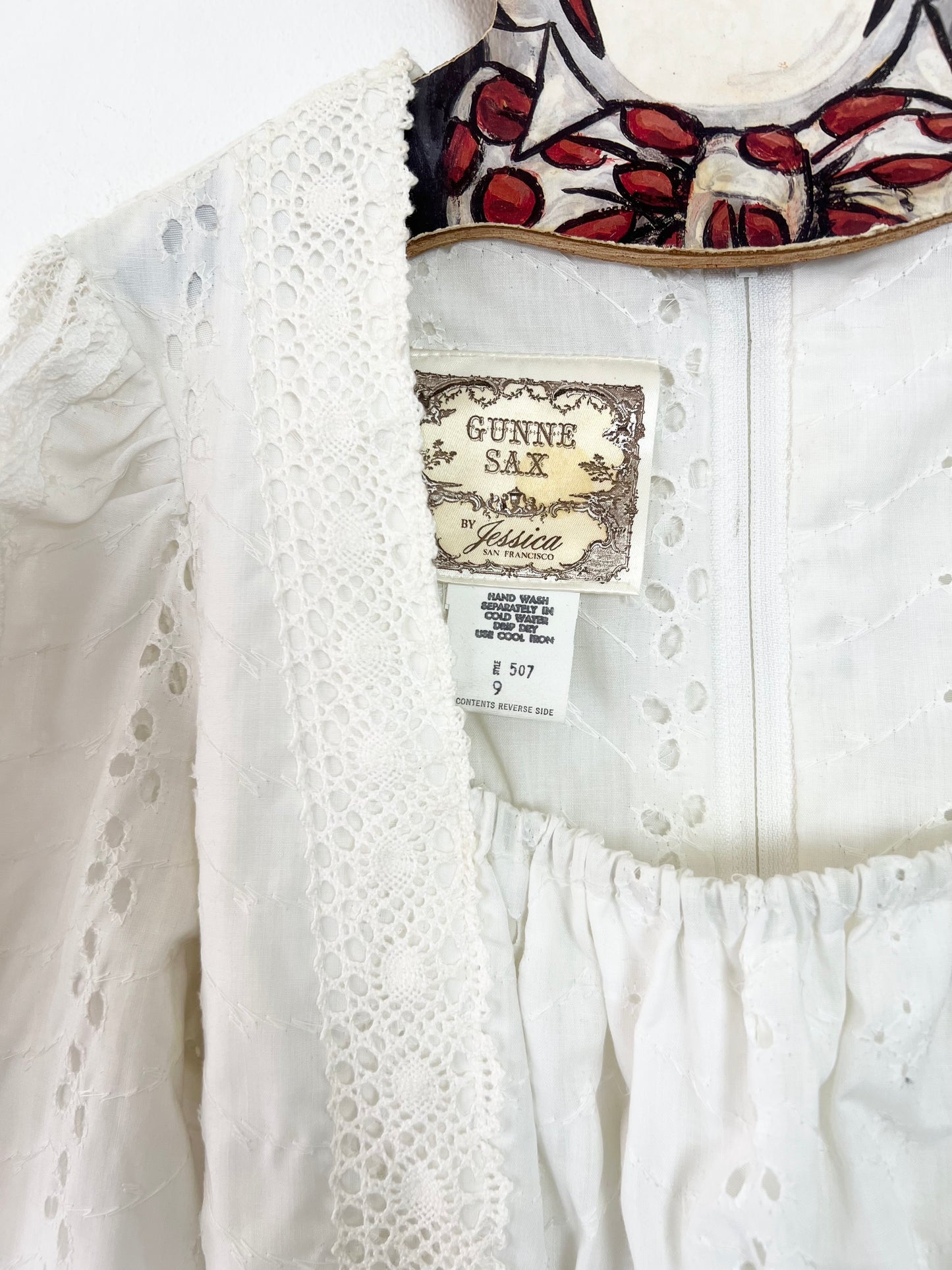 70s GUNNE SAX white cotton eyelet renaissance style Maxi Dress