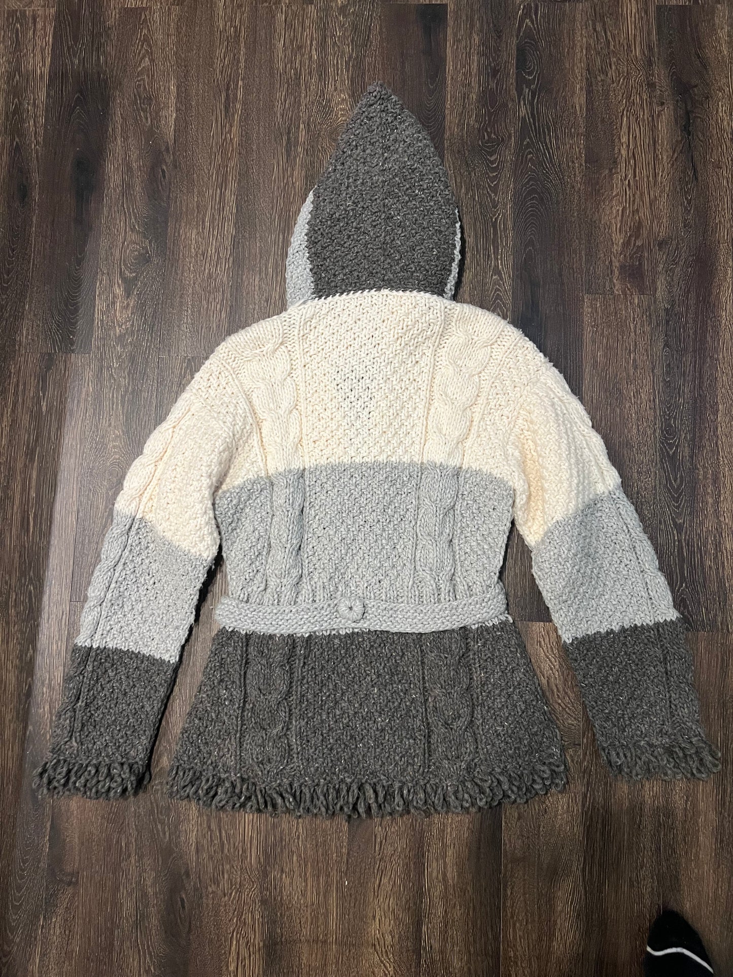 70s handmade chunky knit hooded sweater