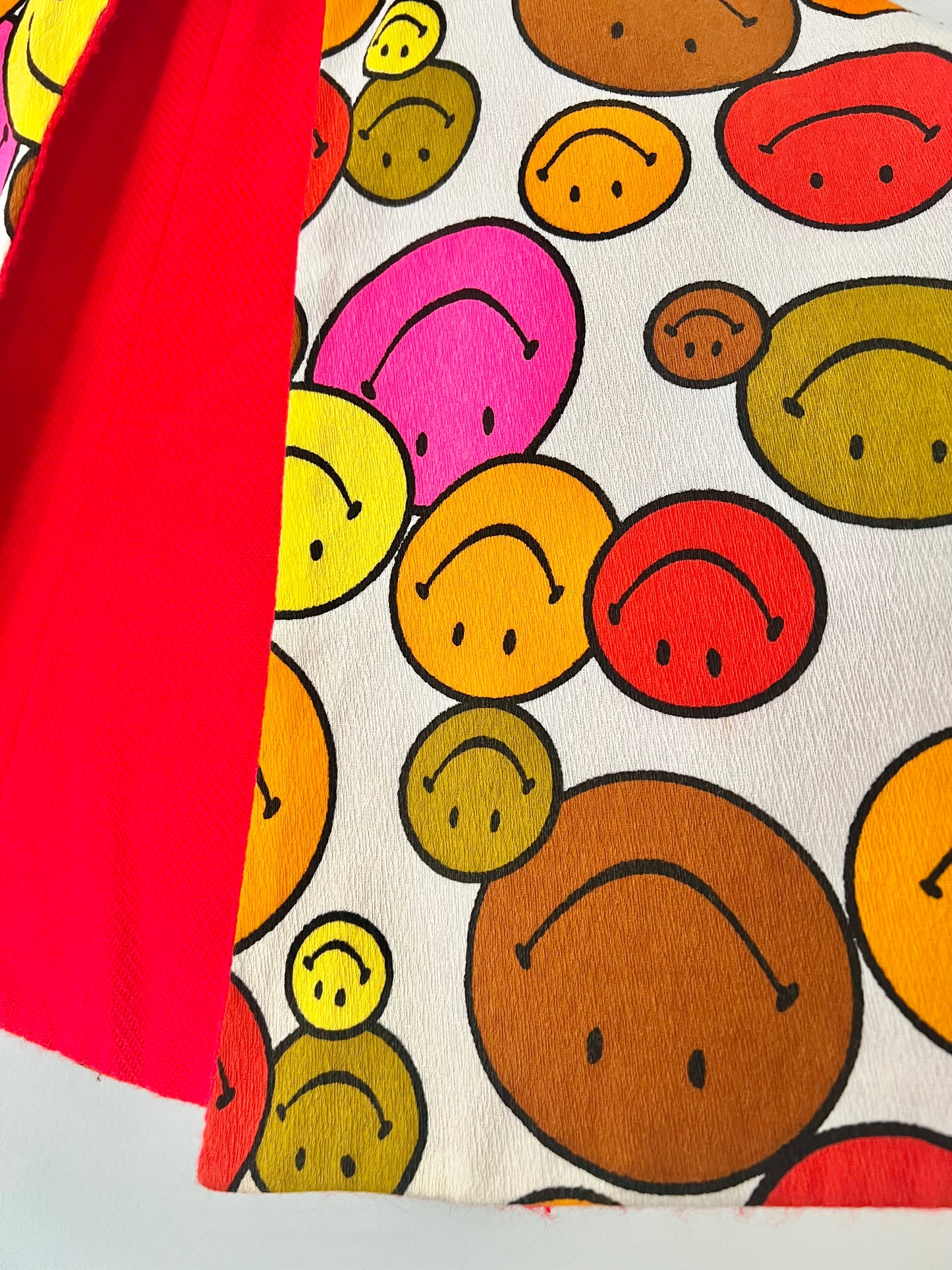 70s handmade Technicolor smiley cape