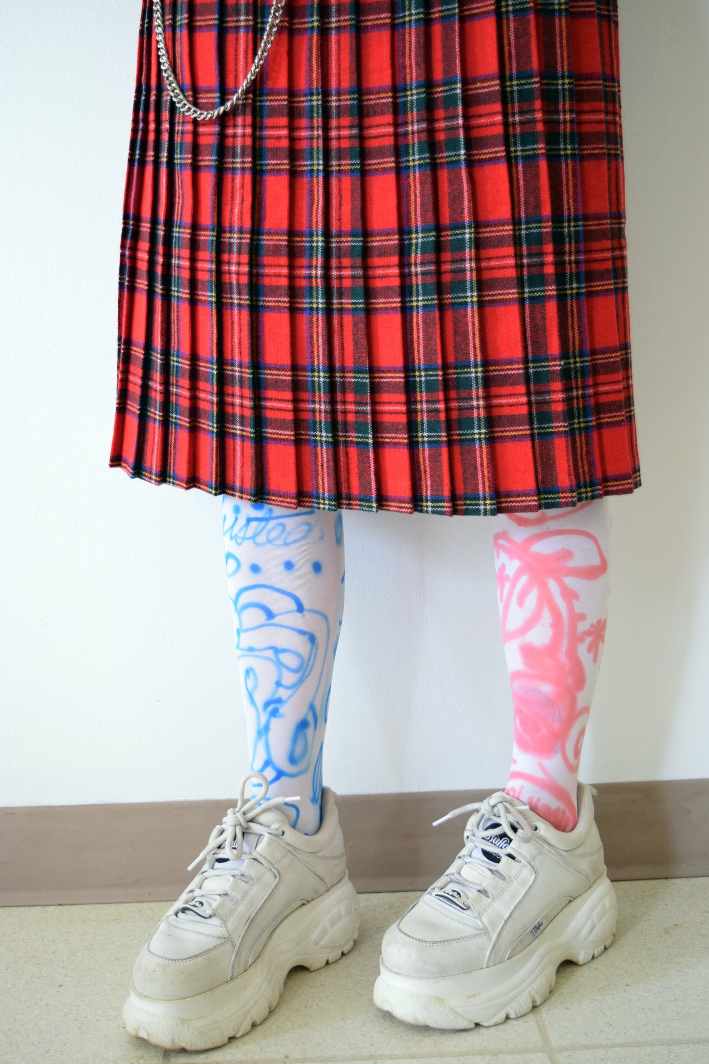 60s RED PLAID MIDI SKIRT - S/M