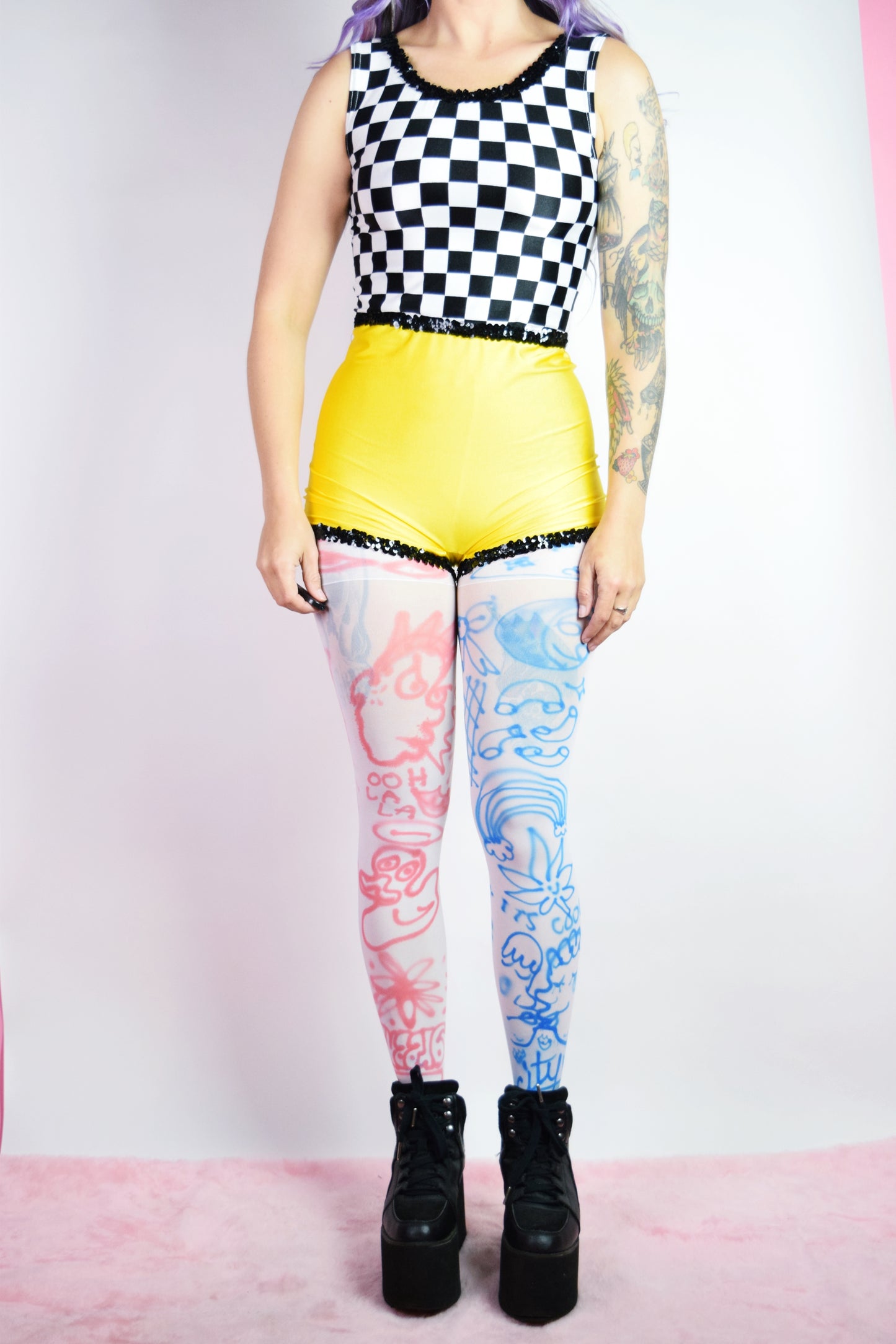 Vtg Novelty Checkerboard Sequin Romper - Small