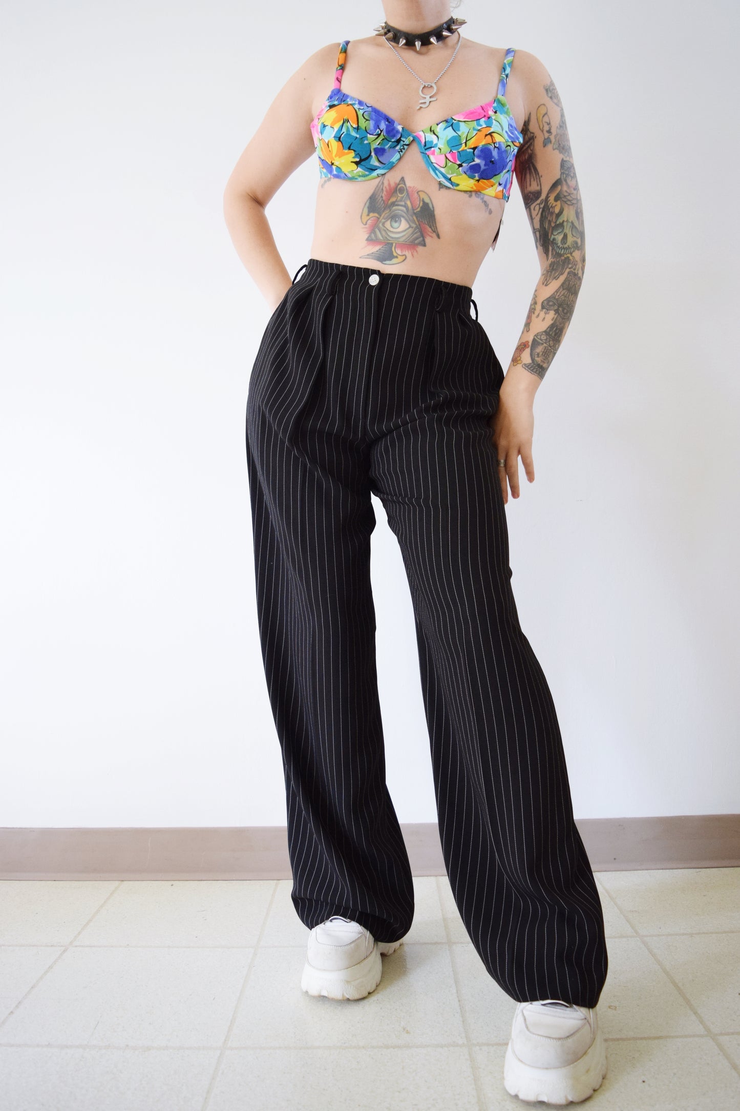 90s PINSTRIPE TROUSERS - 26/27" waist