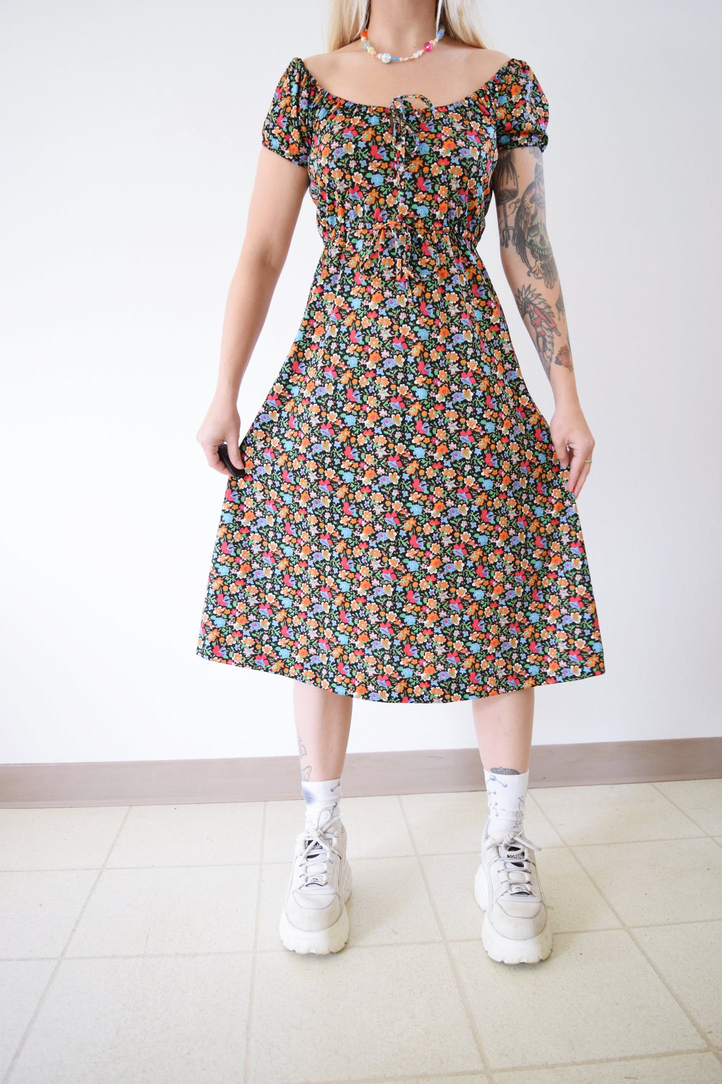 60s DAY GLOW FLORAL MIDI - S/M