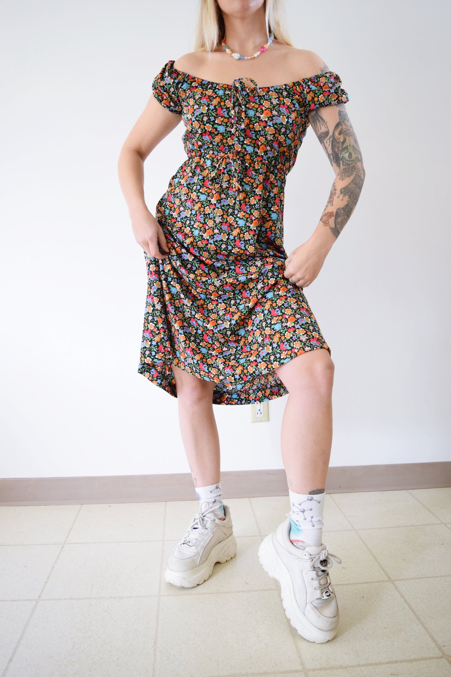 60s DAY GLOW FLORAL MIDI - S/M