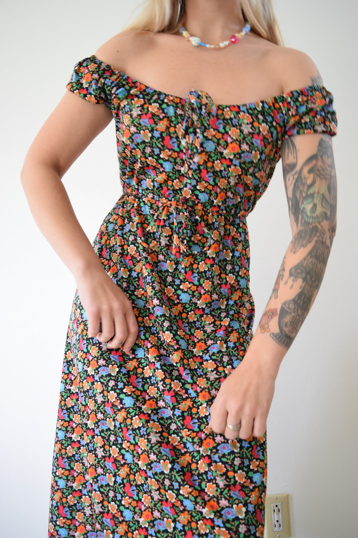 60s DAY GLOW FLORAL MIDI - S/M