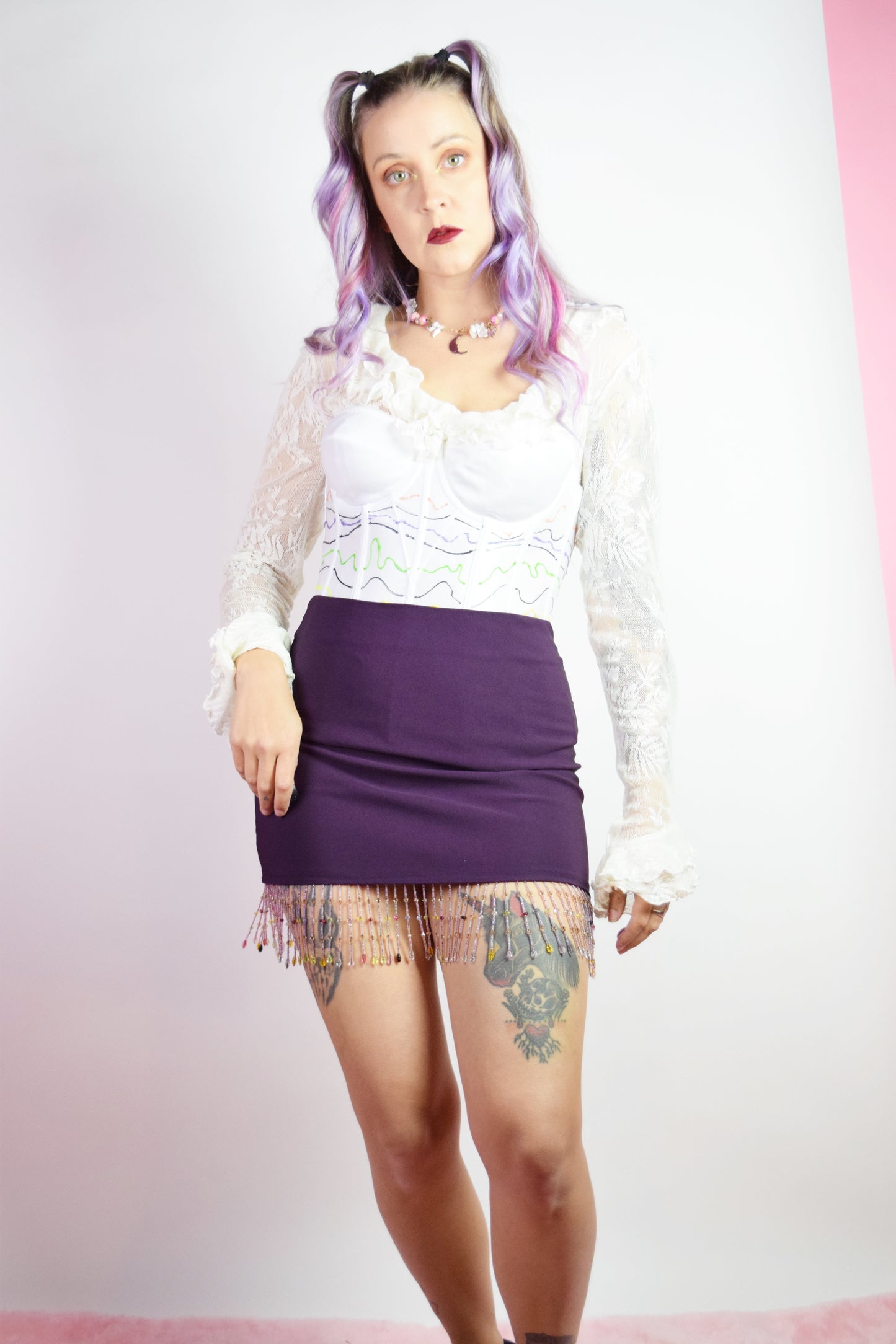 Y2K BEADED FRINGE MINI - 28"