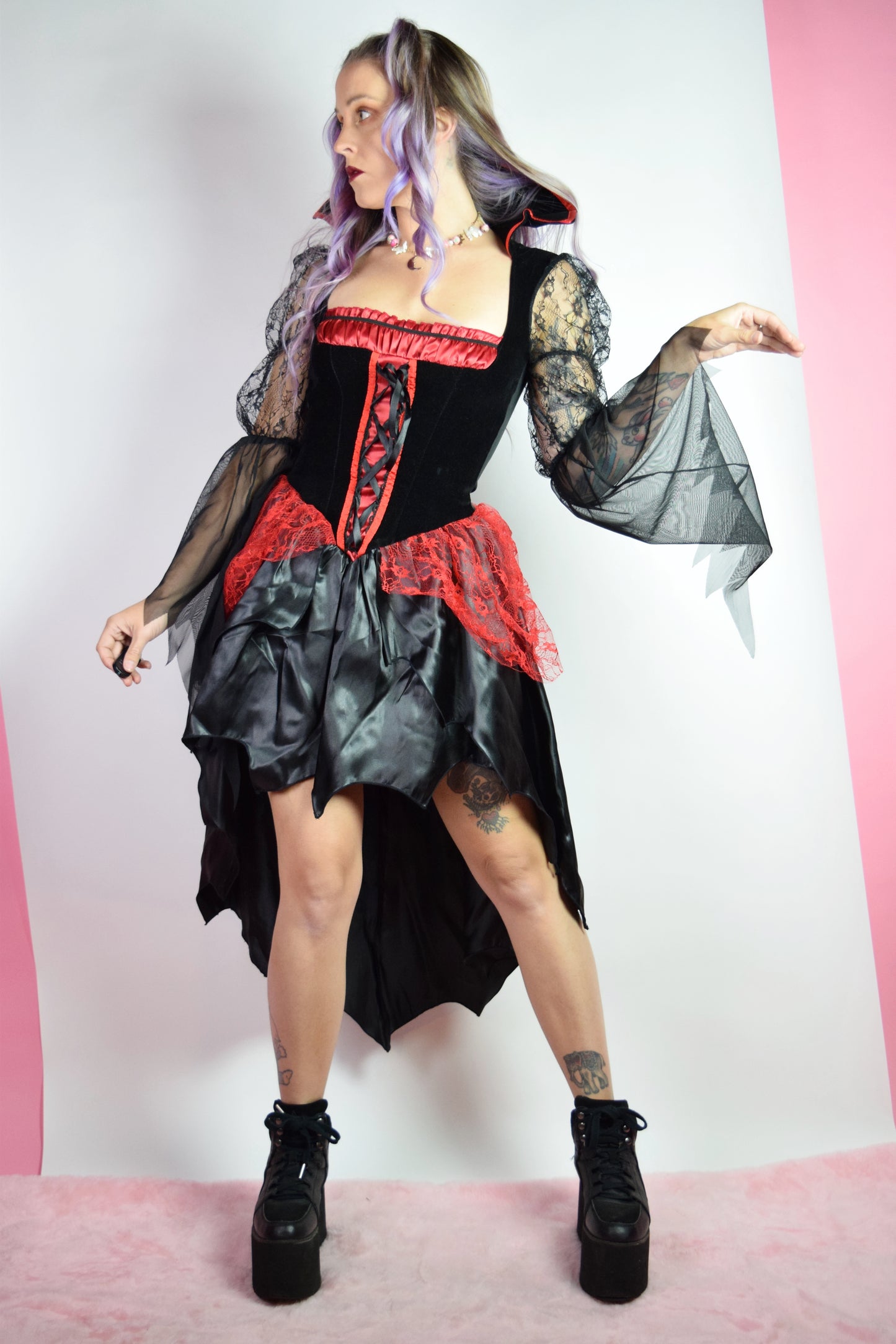 Y2K RENAISSANCE VAMPIRE HIGH LOW GOWN DRESS - SMALL