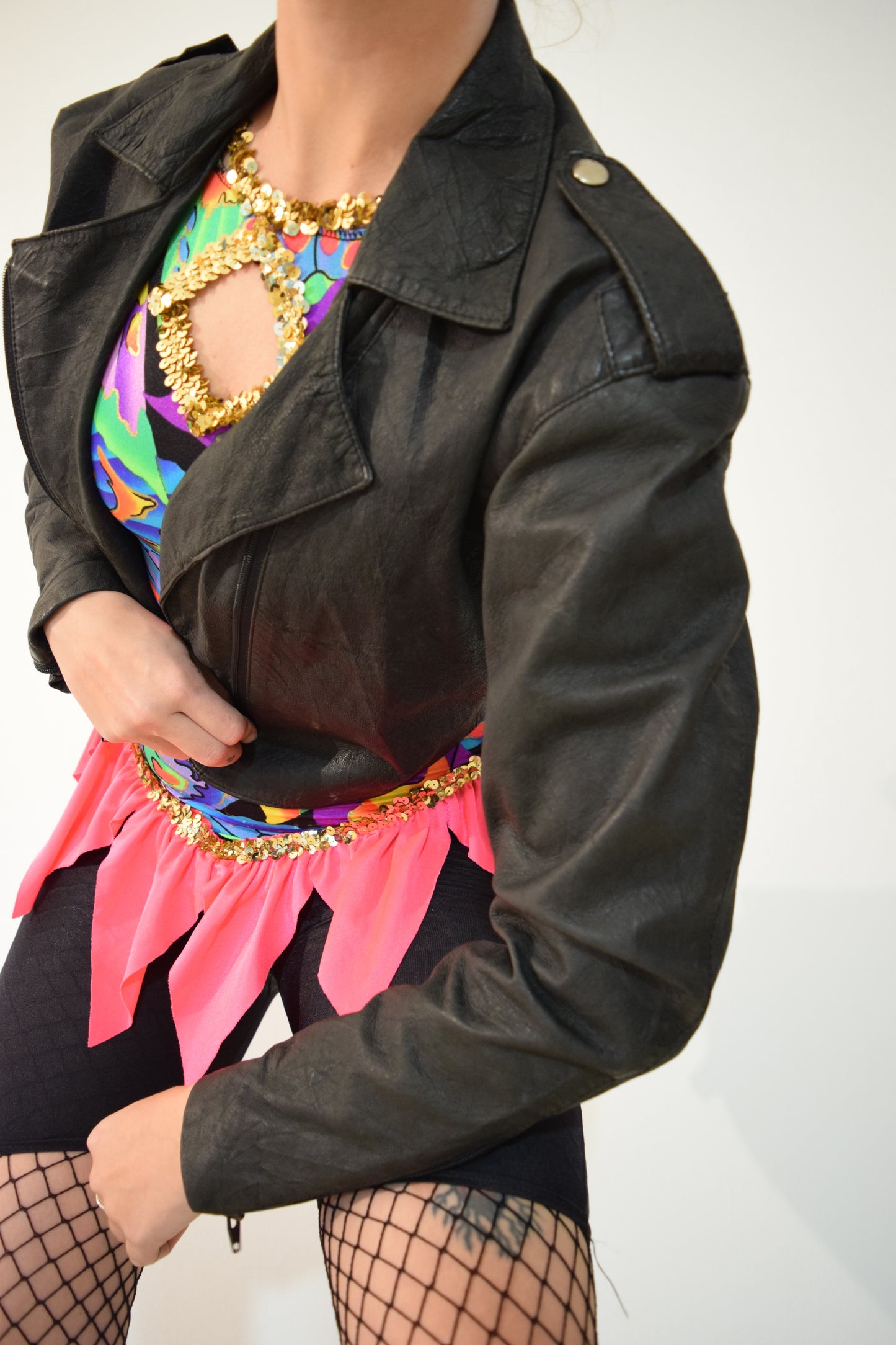 80s CROPPED LEATHER JACKET - XS/S