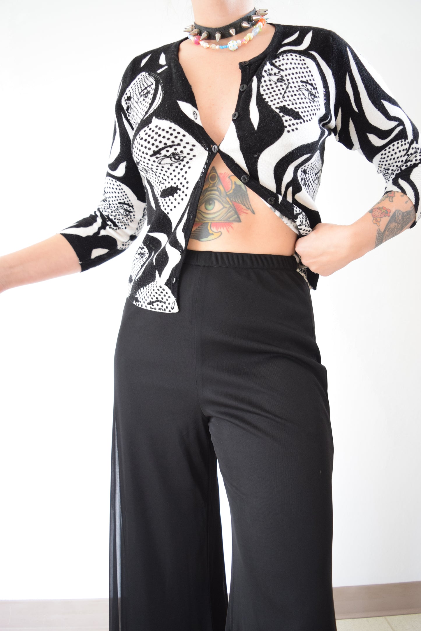 Y2K BLACK MESH BELLBOTTOMS - 24-30" WAIST