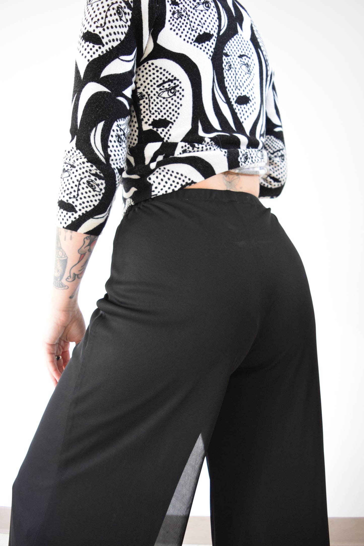 Y2K BLACK MESH BELLBOTTOMS - 24-30" WAIST