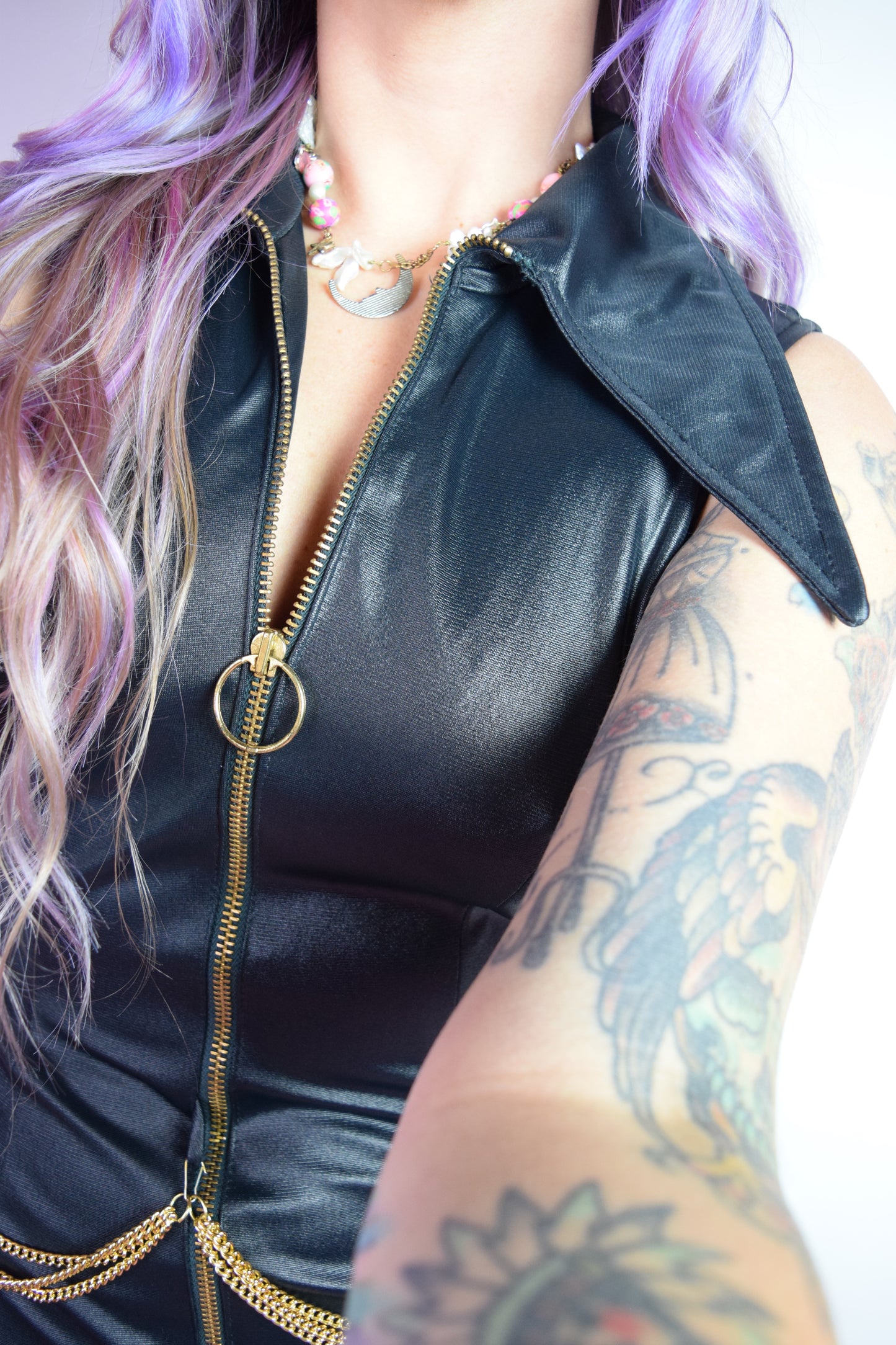 70s PLEATHER BELL BOTTOM JUMPSUIT - SMALL
