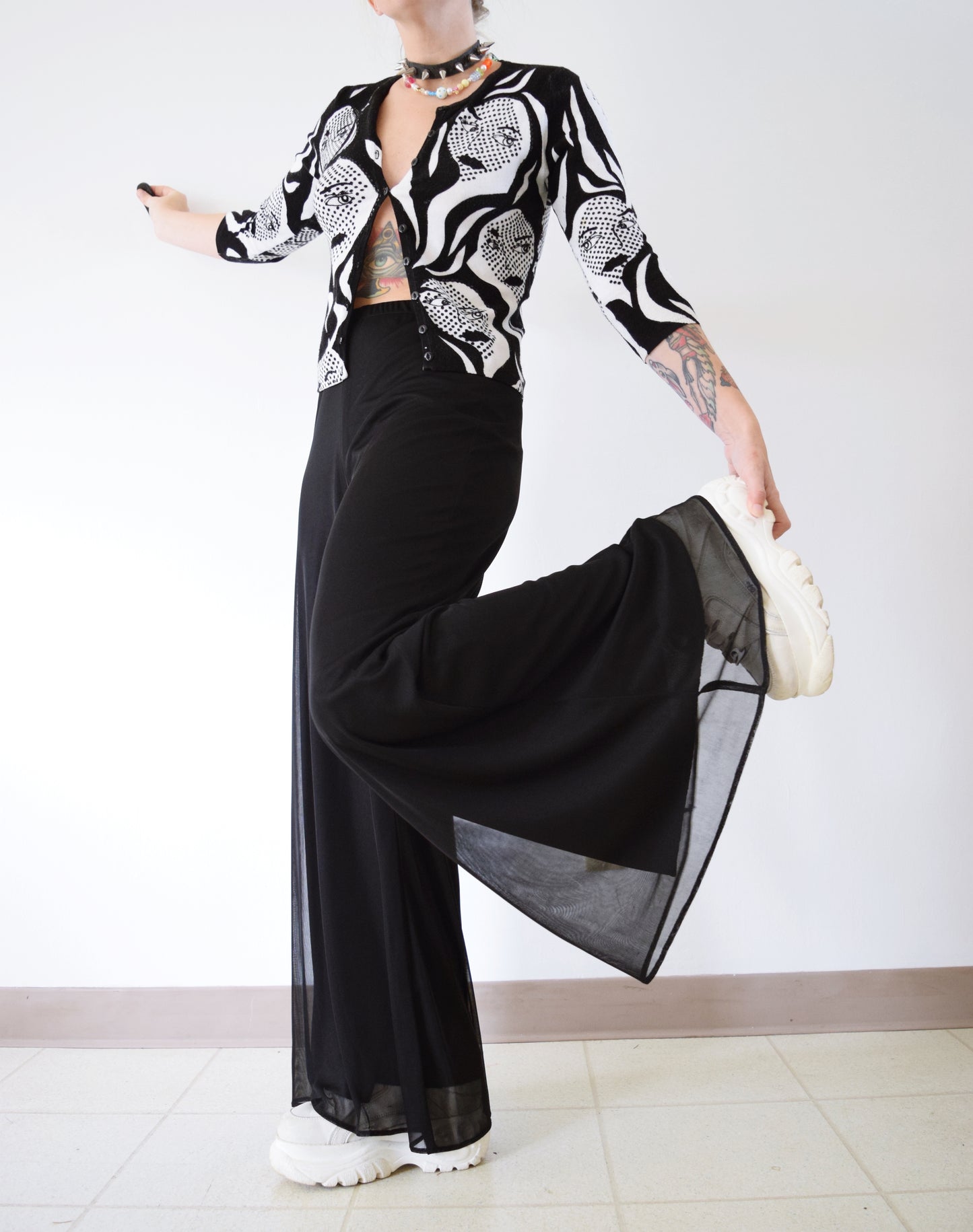 Y2K BLACK MESH BELLBOTTOMS - 24-30" WAIST