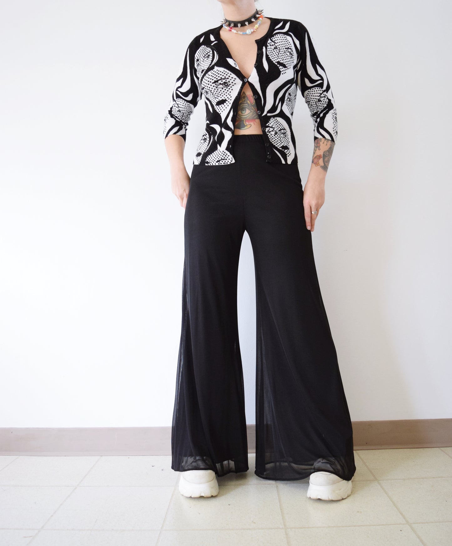 Y2K BLACK MESH BELLBOTTOMS - 24-30" WAIST
