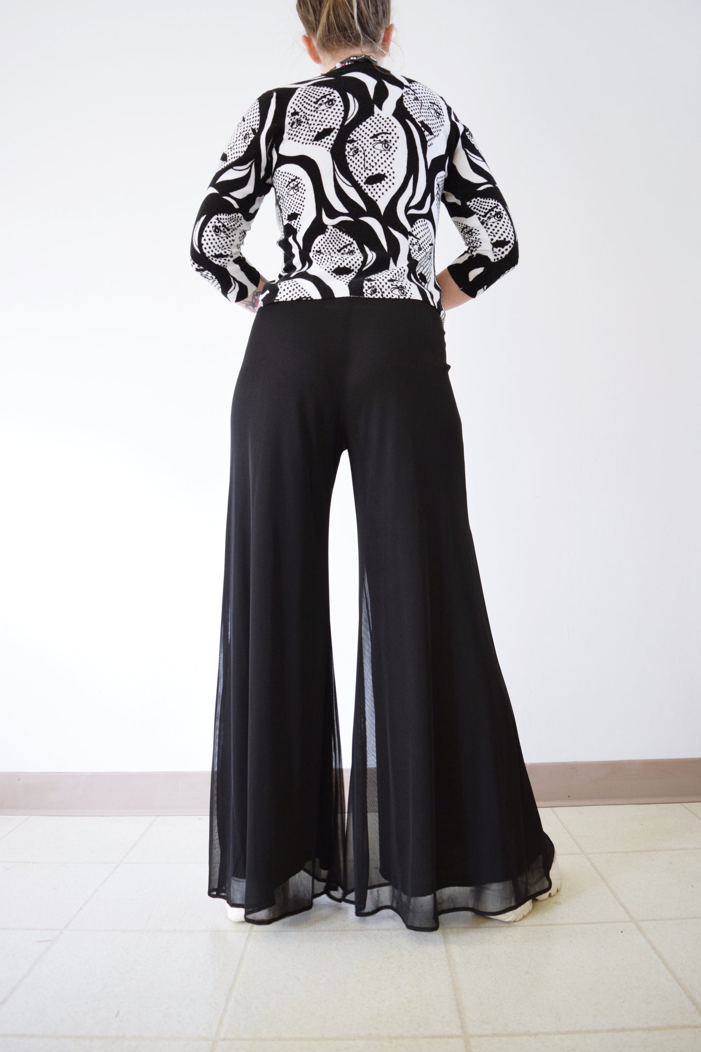 Y2K BLACK MESH BELLBOTTOMS - 24-30" WAIST