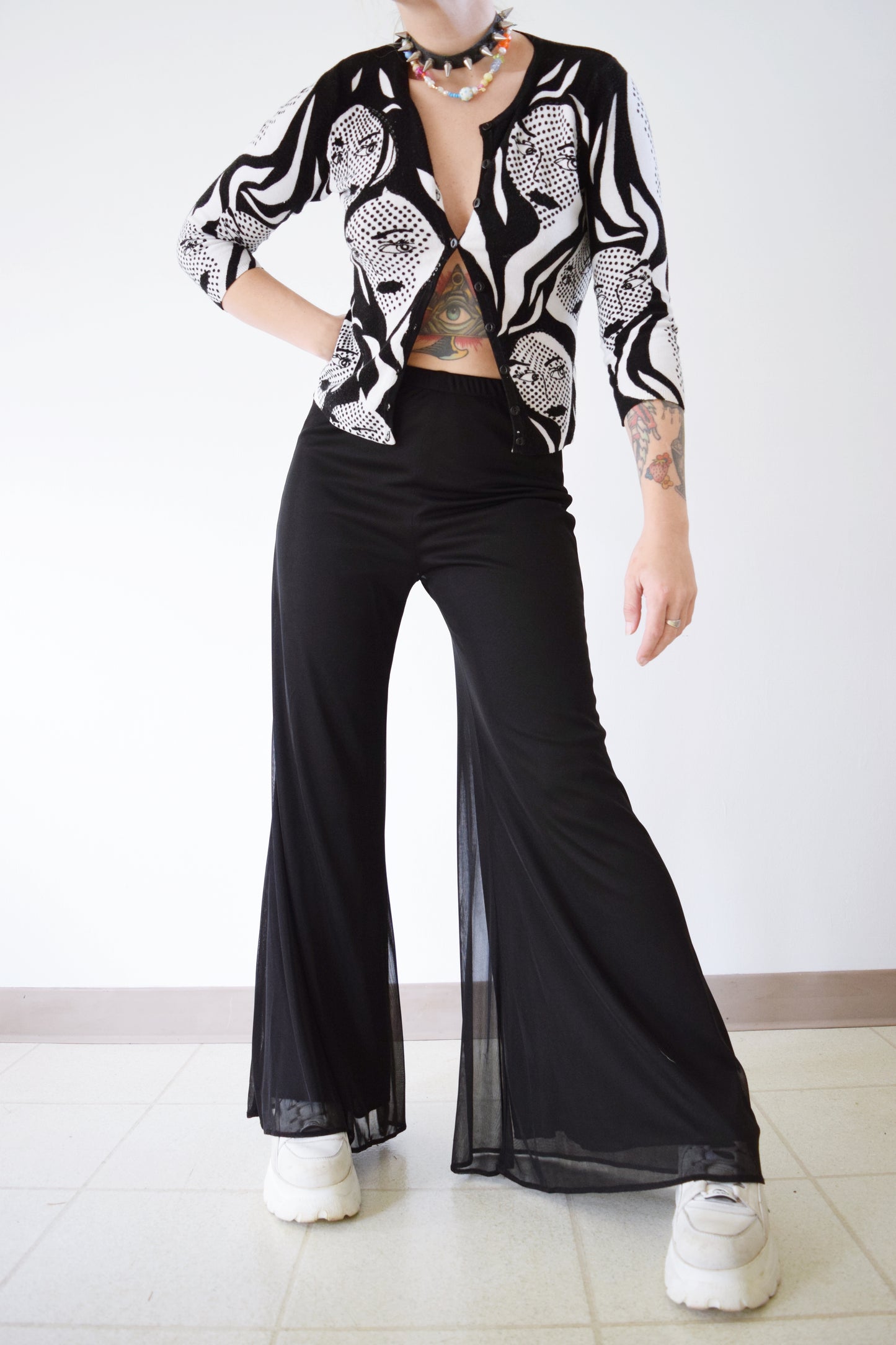 Y2K BLACK MESH BELLBOTTOMS - 24-30" WAIST