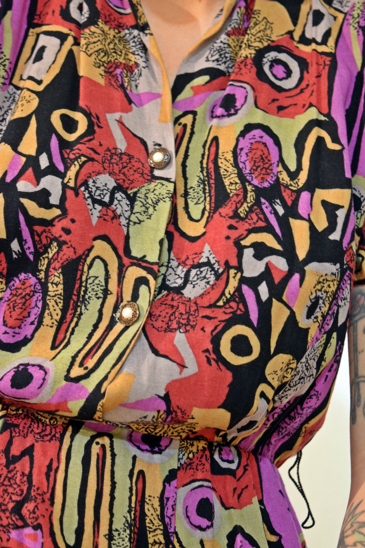 80s ABSTRACT MIDI DRESS - Small