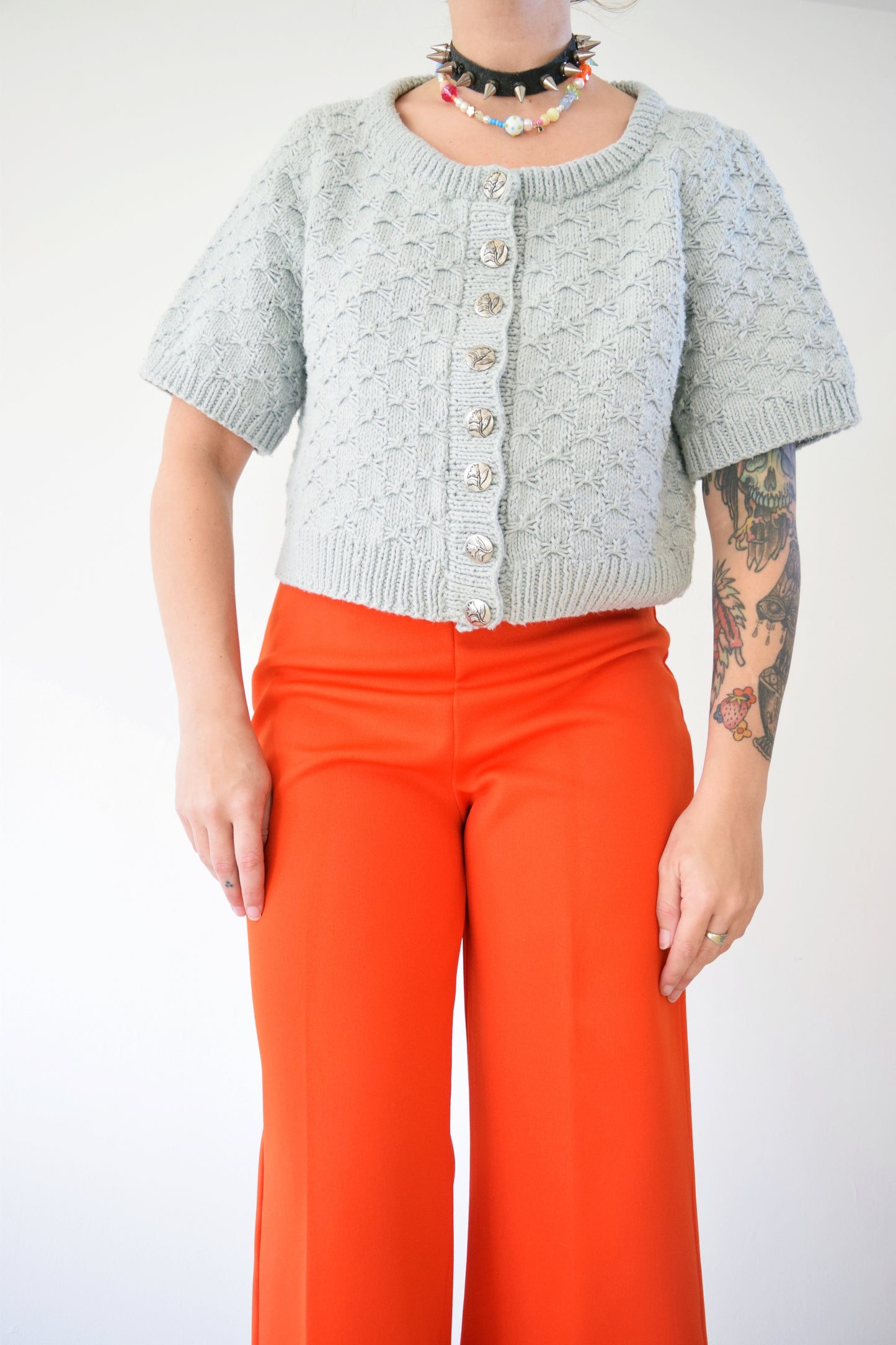 90s CHUNKY KNIT CROP SWEATER - M/L