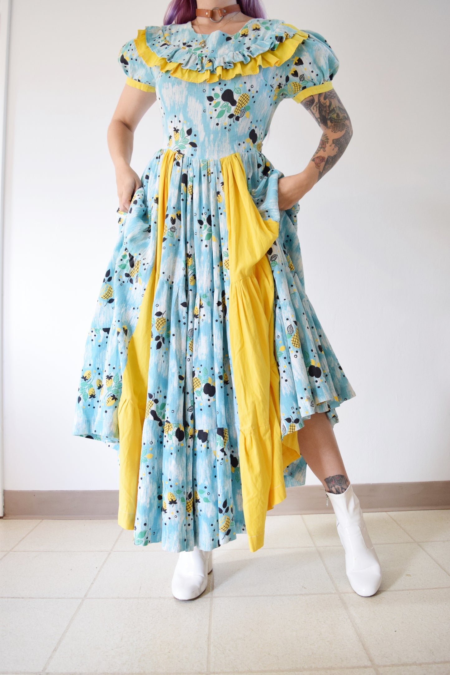 60s FRUIT PRINT COTTAGE PRAIRIE MAXI - MEDIUM