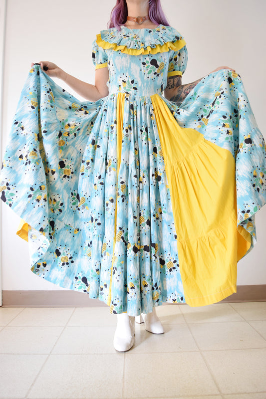 60s FRUIT PRINT COTTAGE PRAIRIE MAXI - MEDIUM