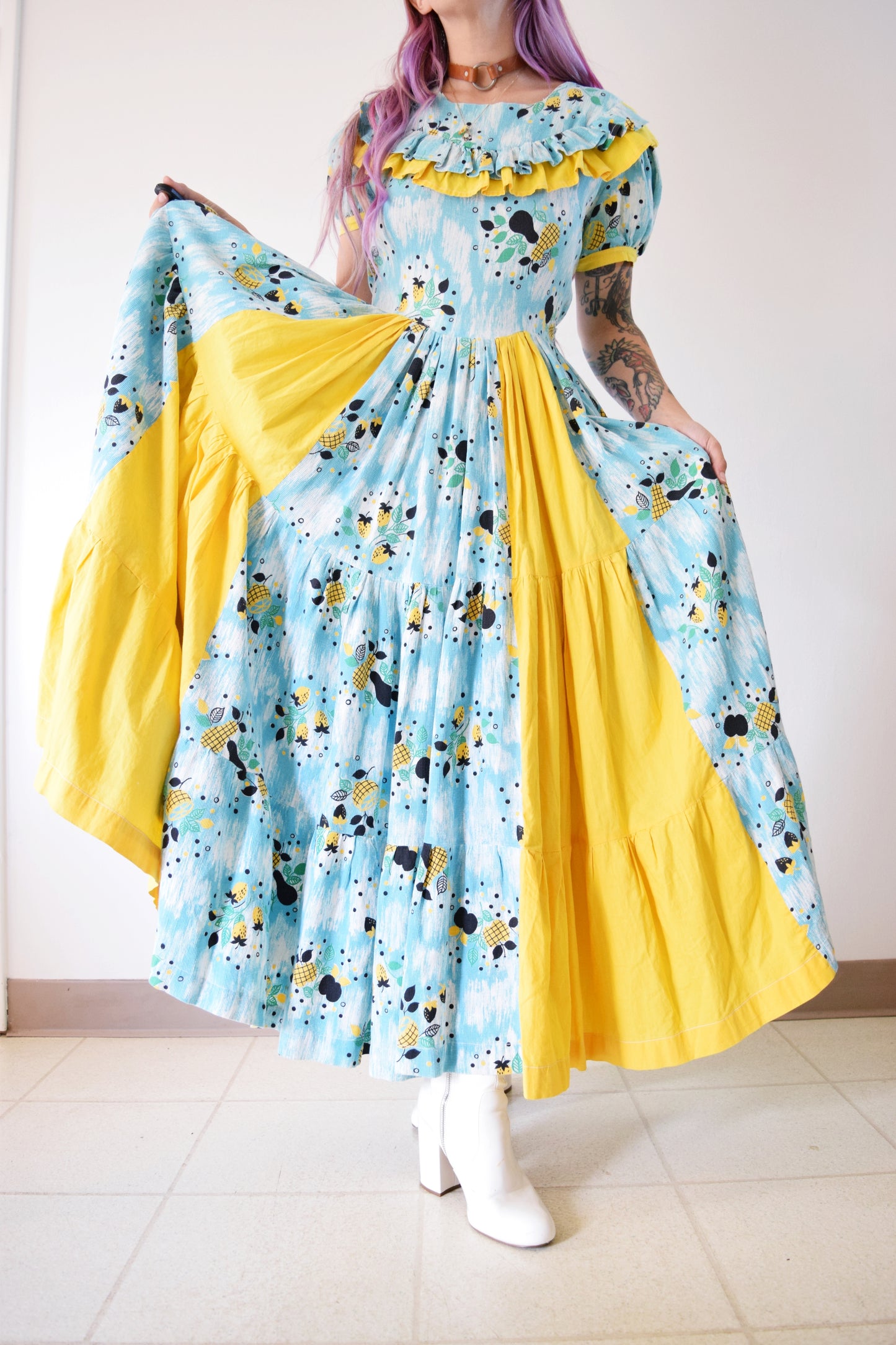 60s FRUIT PRINT COTTAGE PRAIRIE MAXI - MEDIUM