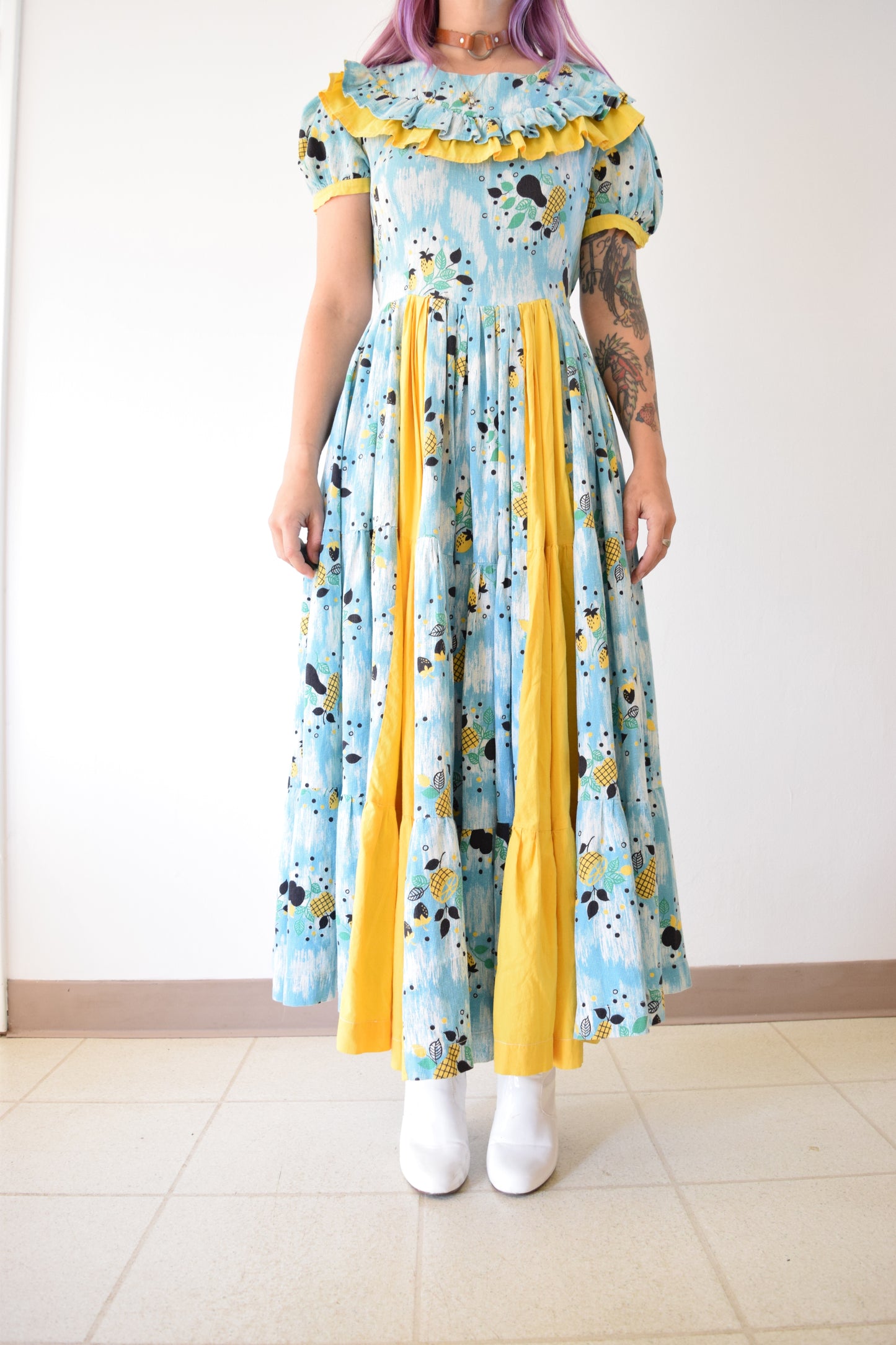 60s FRUIT PRINT COTTAGE PRAIRIE MAXI - MEDIUM