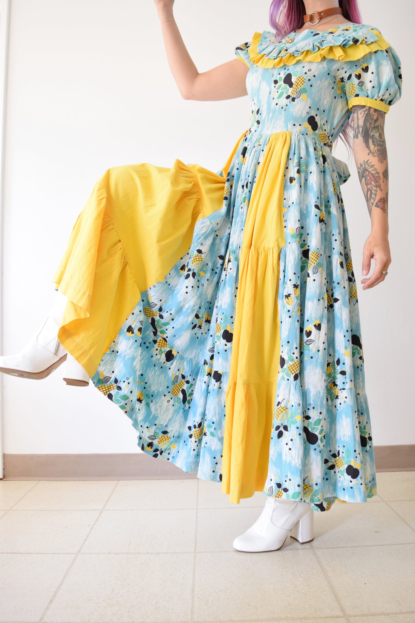 60s FRUIT PRINT COTTAGE PRAIRIE MAXI - MEDIUM