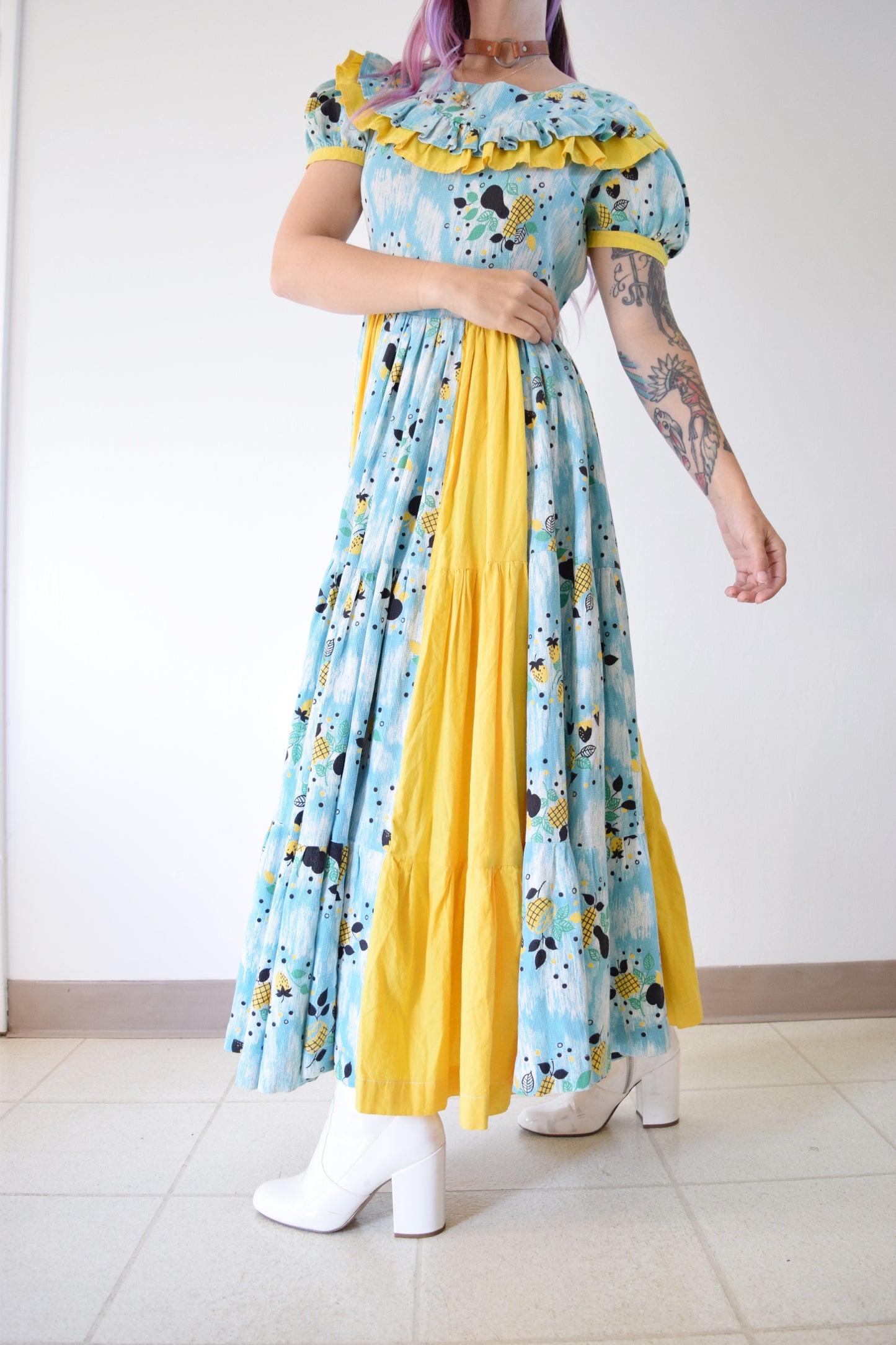60s FRUIT PRINT COTTAGE PRAIRIE MAXI - MEDIUM