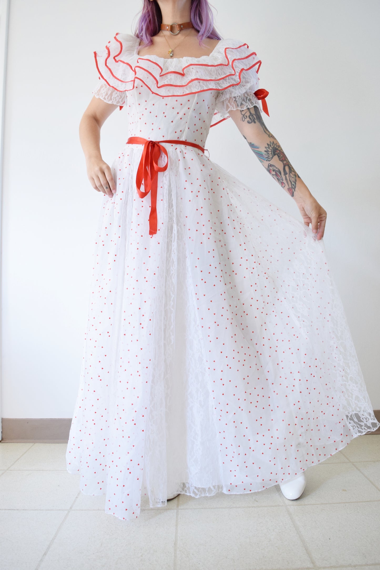 80s QUEEN OF HEARTS MAXI DRESS - XS/SMALL