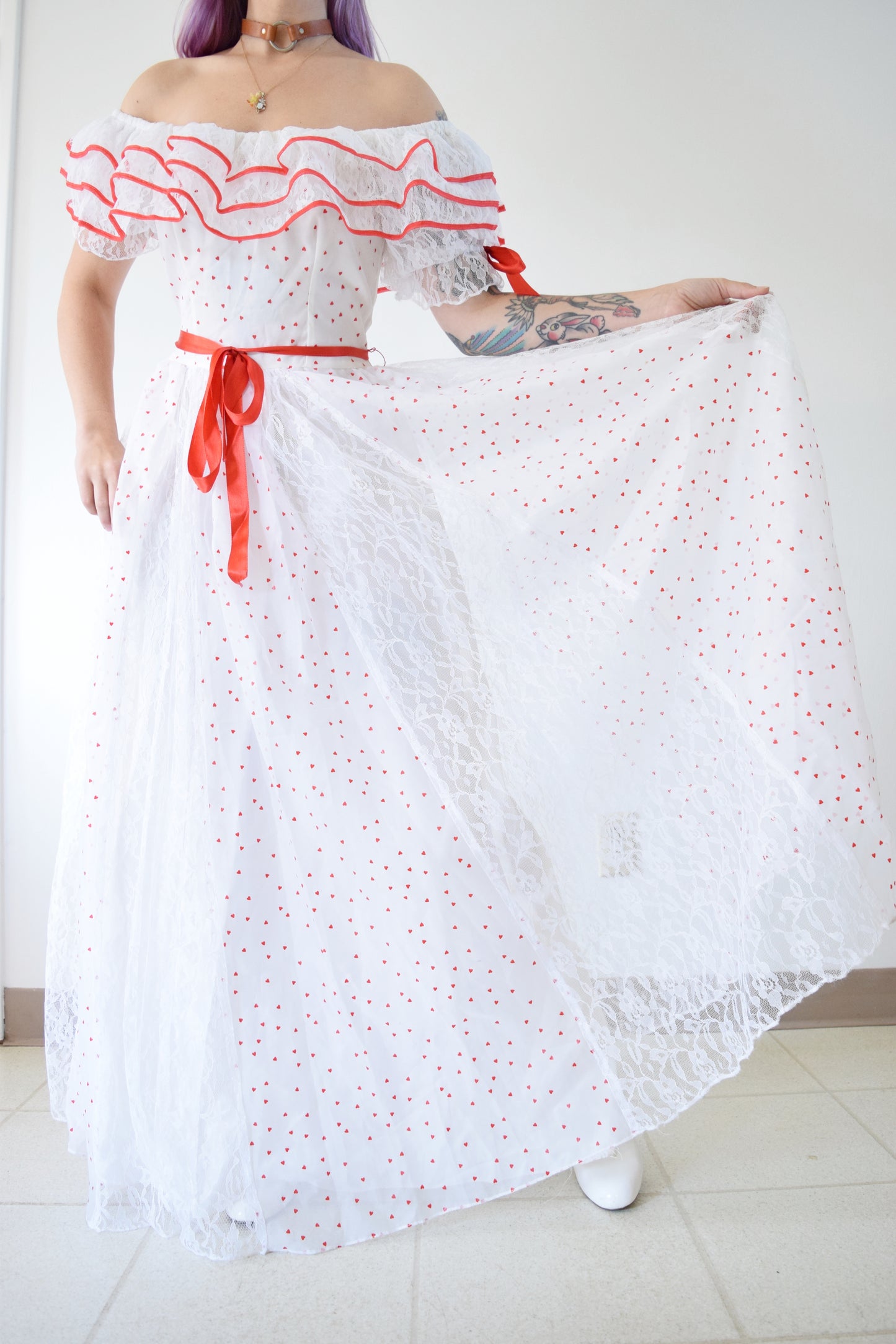 80s QUEEN OF HEARTS MAXI DRESS - XS/SMALL