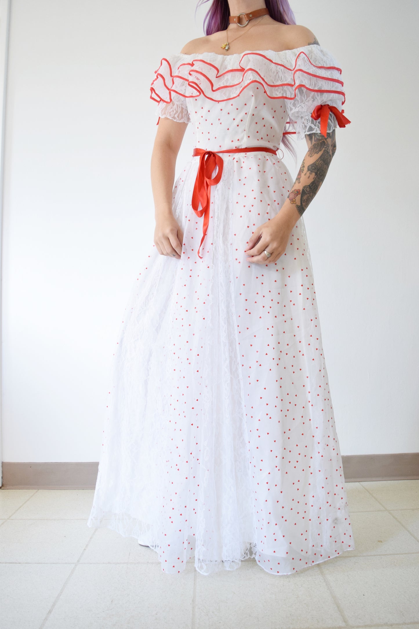 80s QUEEN OF HEARTS MAXI DRESS - XS/SMALL