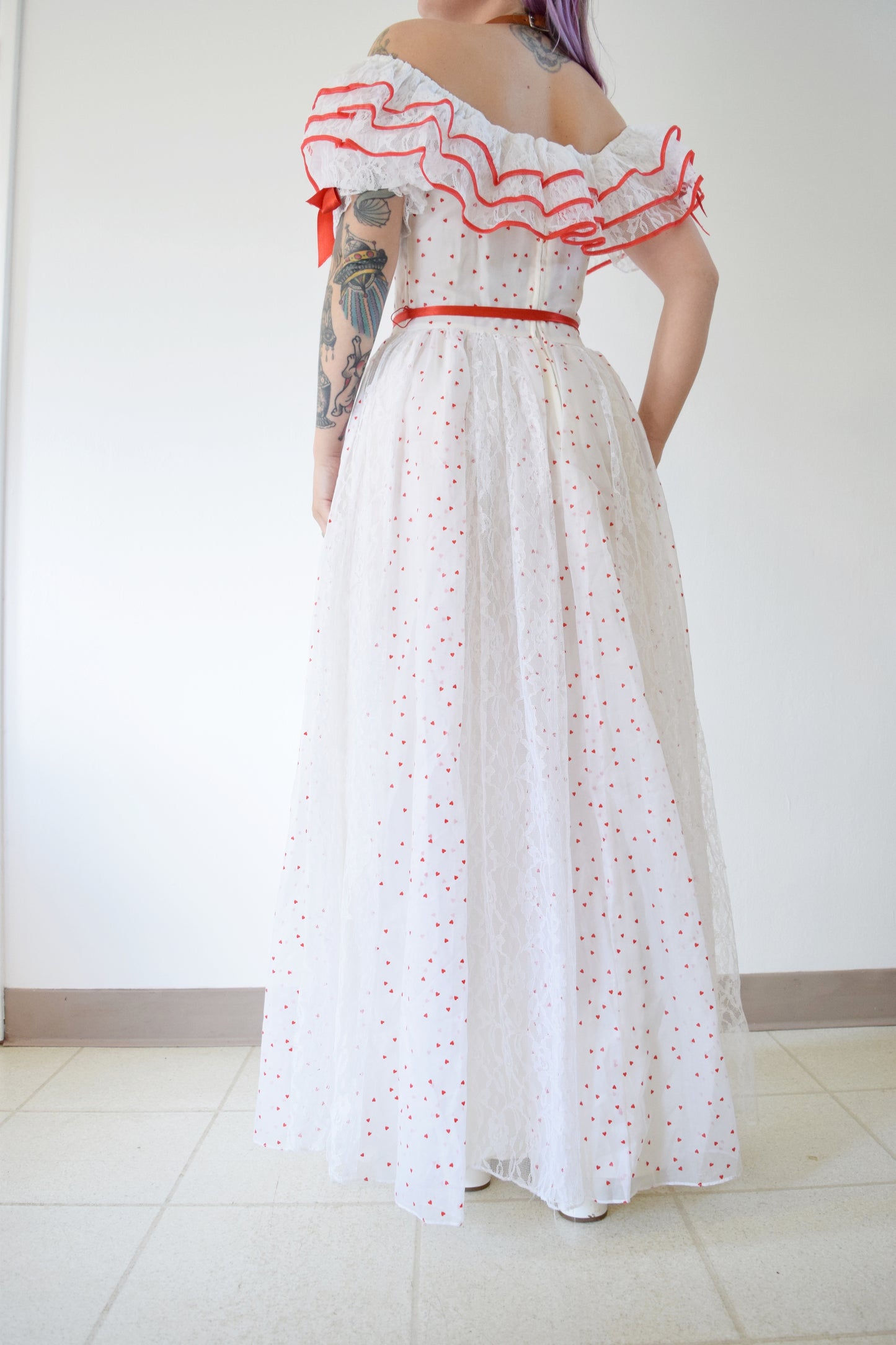 80s QUEEN OF HEARTS MAXI DRESS - XS/SMALL