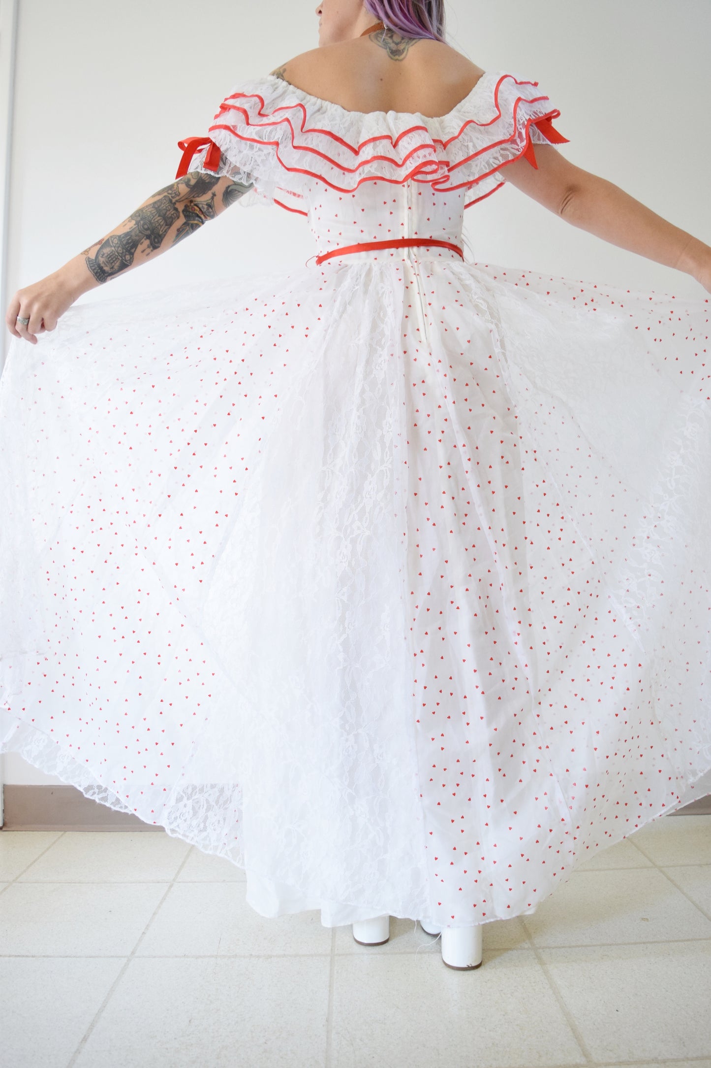 80s QUEEN OF HEARTS MAXI DRESS - XS/SMALL