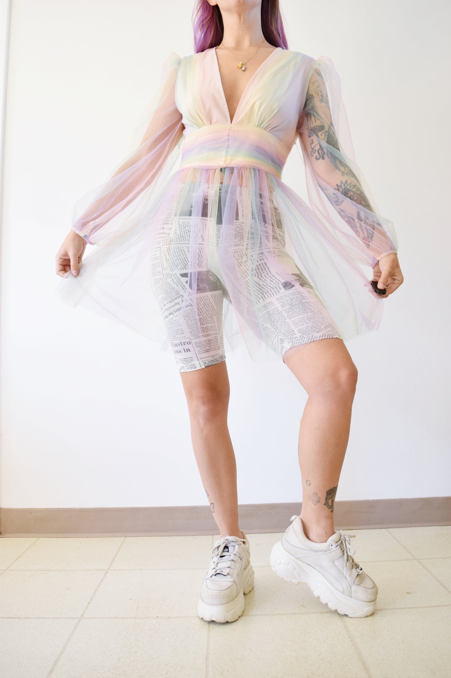 RAINBOW PASTEL PUFF MIDI DRESS - SMALL