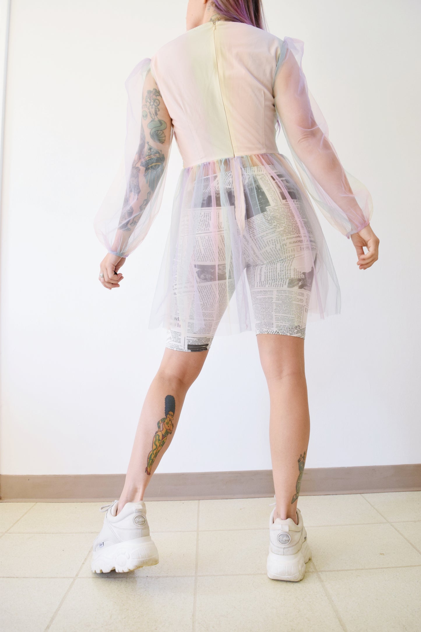 RAINBOW PASTEL PUFF MIDI DRESS - SMALL
