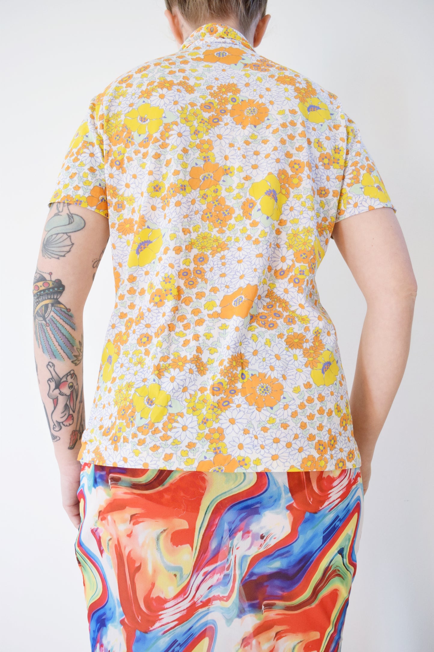 60s GROOVY FLORAL BLOUSE - MEDIUM
