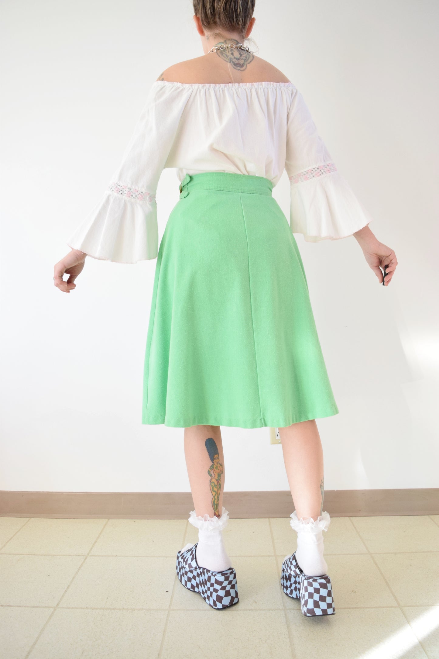 60S LIME GREEN WRAP MIDI - 26" WAIST